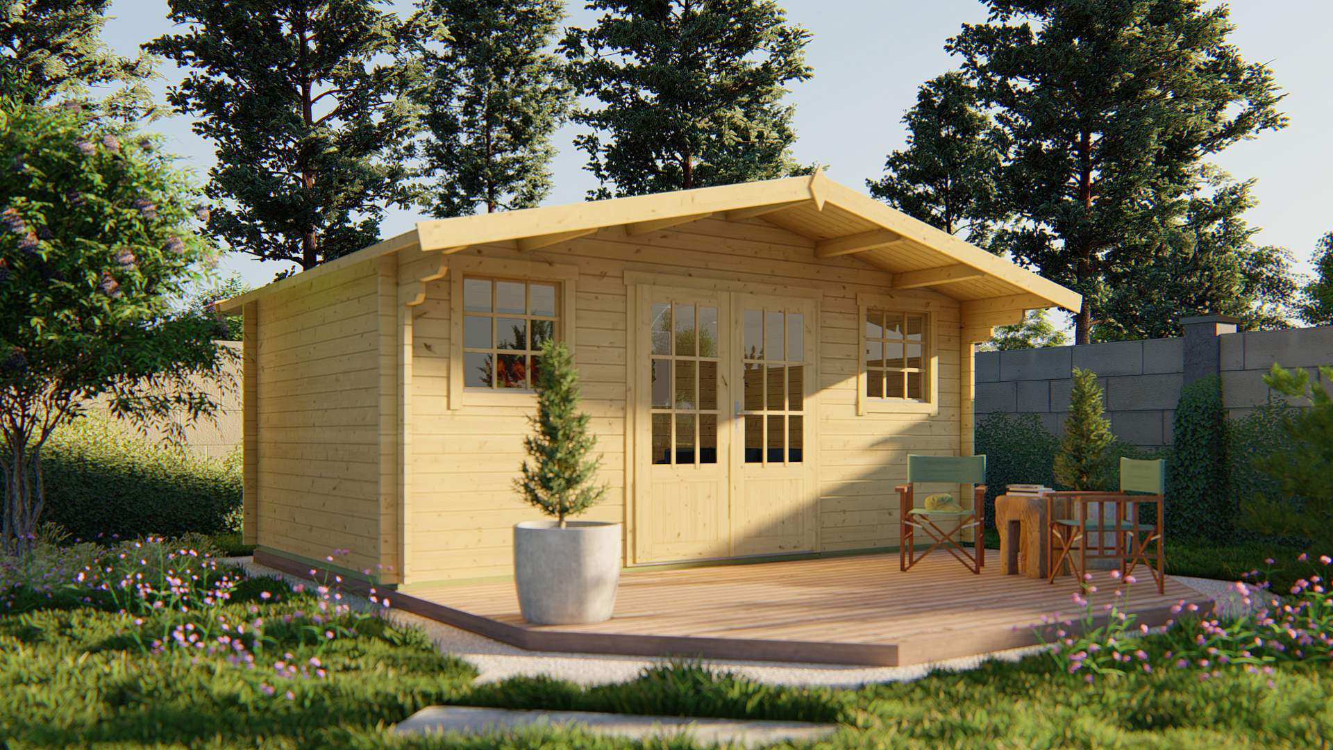 Blokhut - Tuinhuis Karen | 40 mm | groen geïmpregneerd Blokhut - Tuinhuis Karen | 40 mm | groen geïmpregneerd