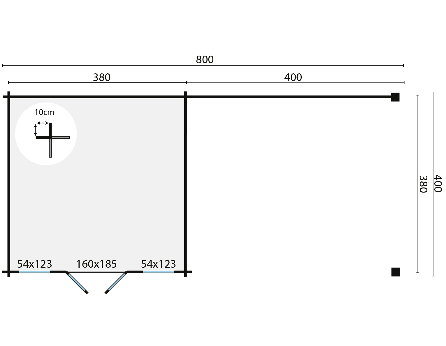 Blokhut - Tuinhuis Kwaspa | 44 mm | vuren bruin geïmpregneerd