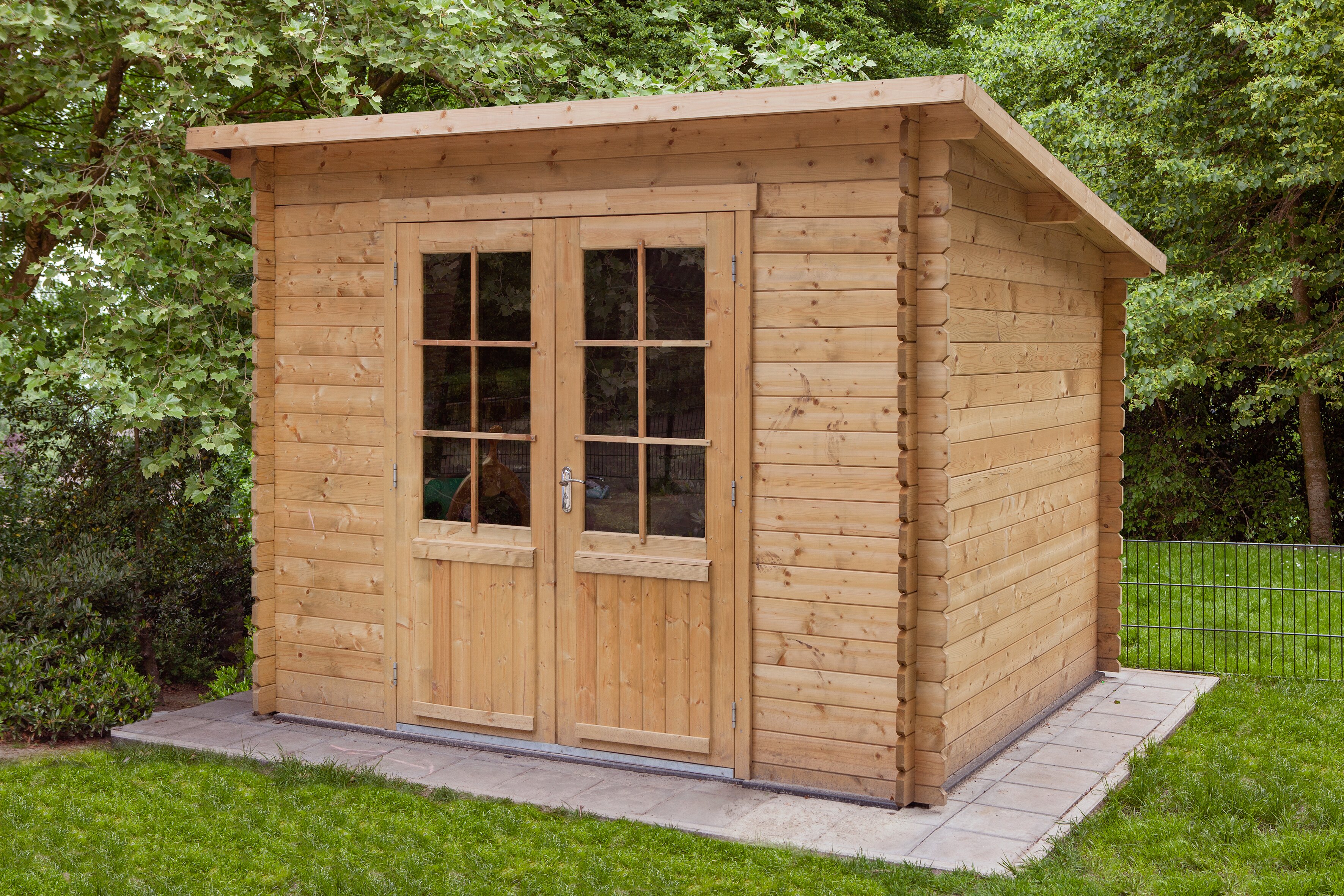 Blokhut - Tuinhuis Mila | 28 mm | vuren honinggeel geïmpregneerd Blokhut - Tuinhuis Mila | 28 mm | vuren honinggeel geïmpregneerd