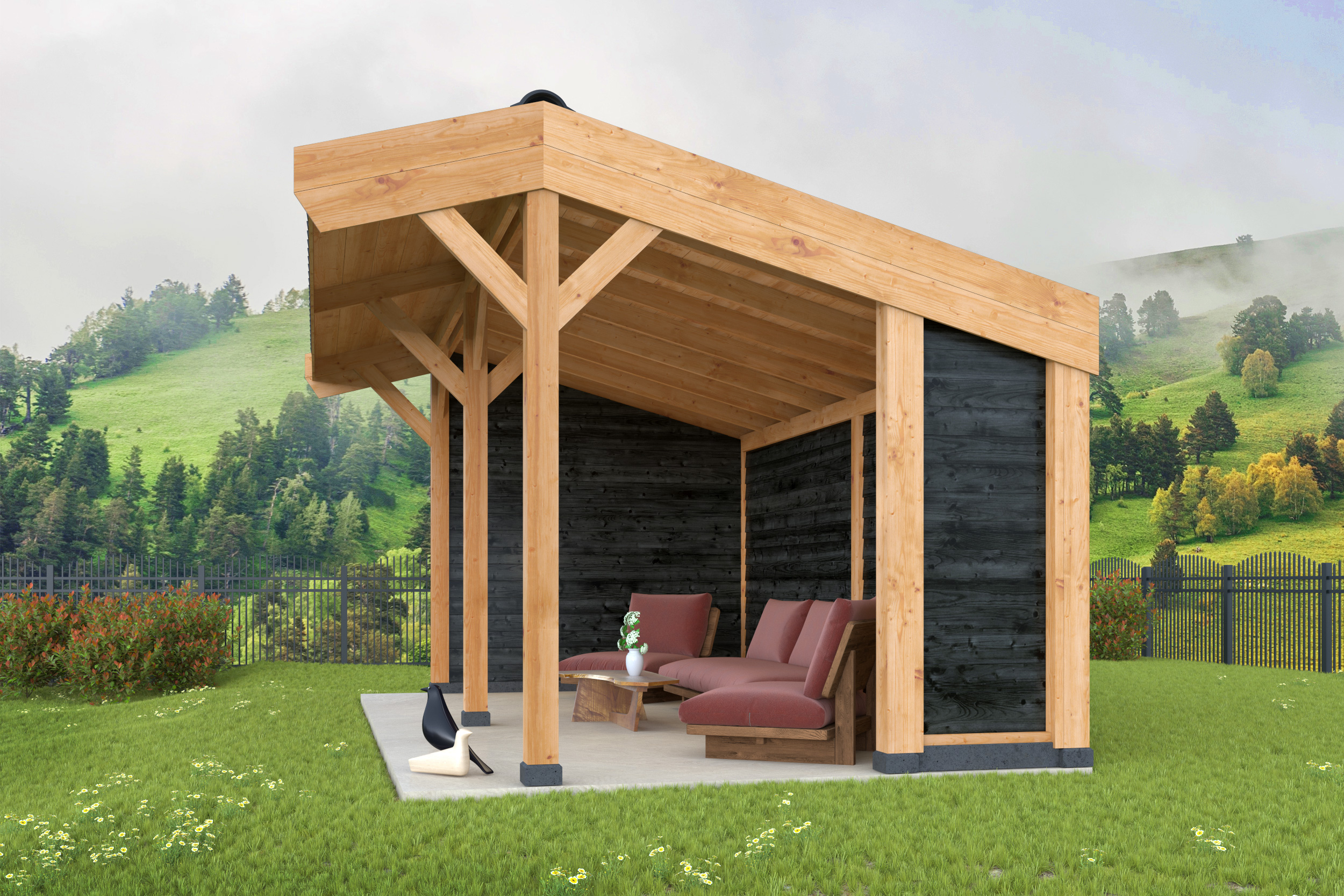 DIY open-sided barn Goor, black impragnated | Tuindeco.com