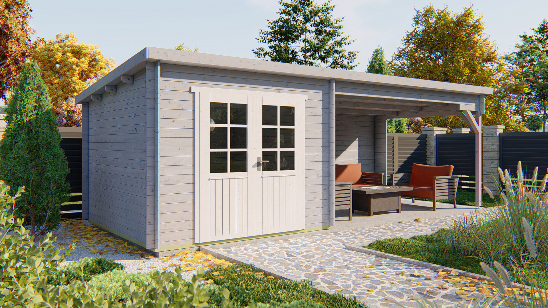 Blokhut - Tuinhuis Charlotta | 28 mm | vuren bruin geïmpregneerd Blokhut - Tuinhuis Charlotta | 28 mm | vuren bruin geïmpregneerd