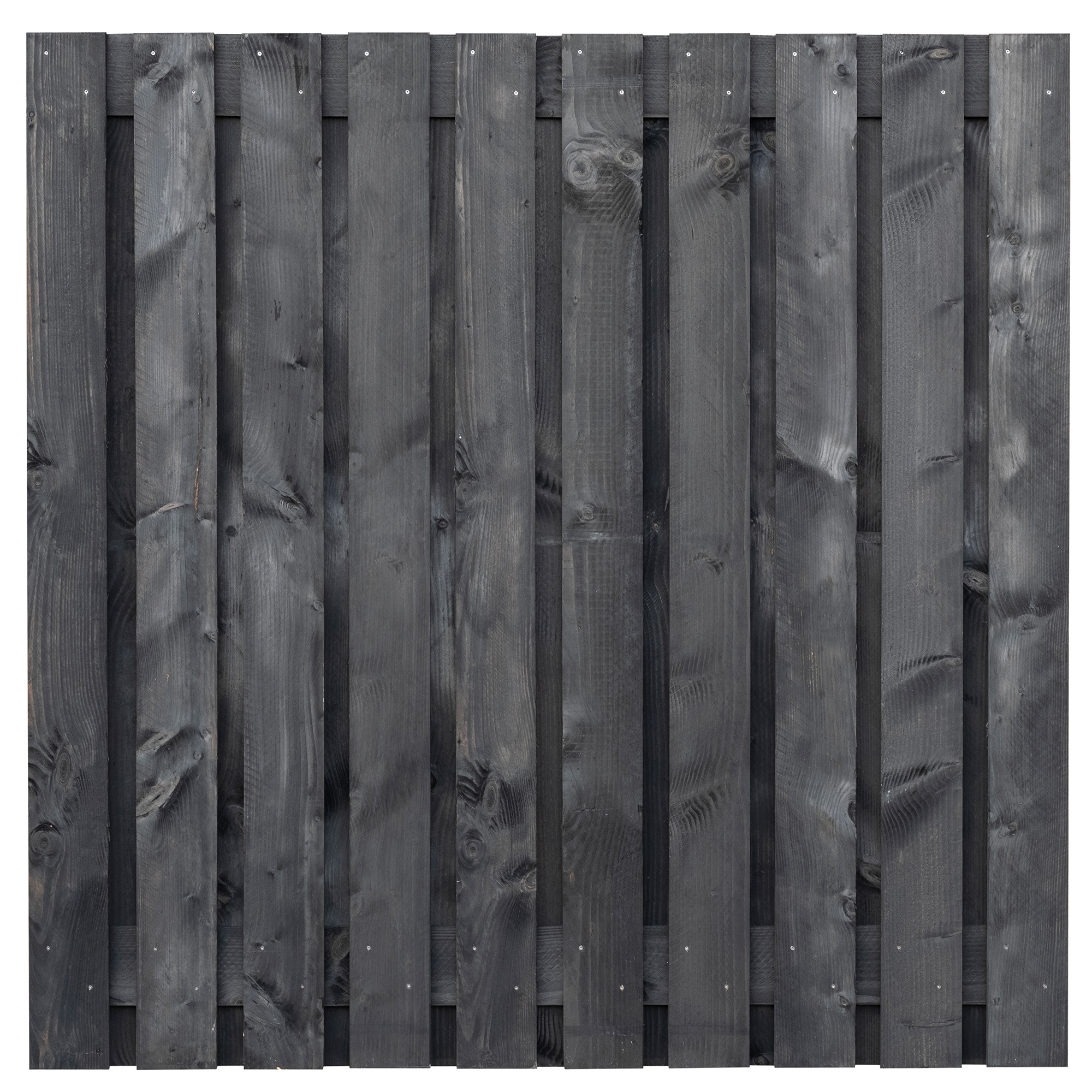 Tuinscherm Marlies, zwart geïmpregneerd douglas, RVS-geschroefd, 21-planks (19+2) 180 x 180 cm