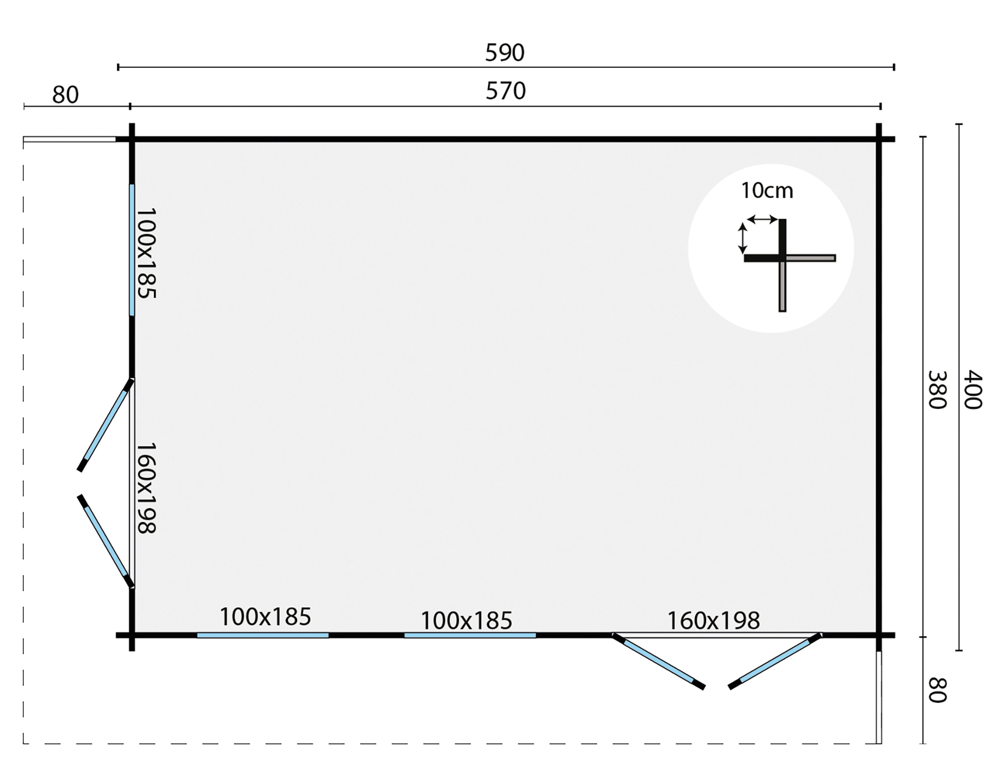 Blokhut - Tuinhuis Hildegard | 44 mm | vuren bruin geïmpregneerd