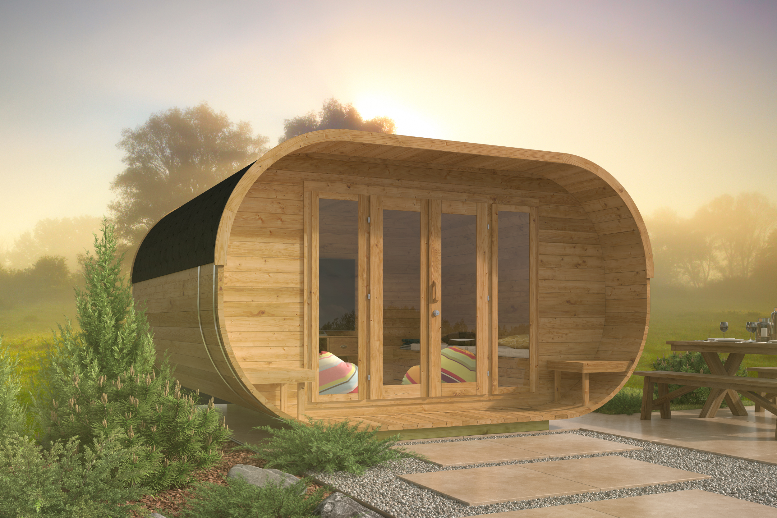 Hoofdafbeelding Camping Oval | 28/42 mm | Thermowood | 405x400 cm