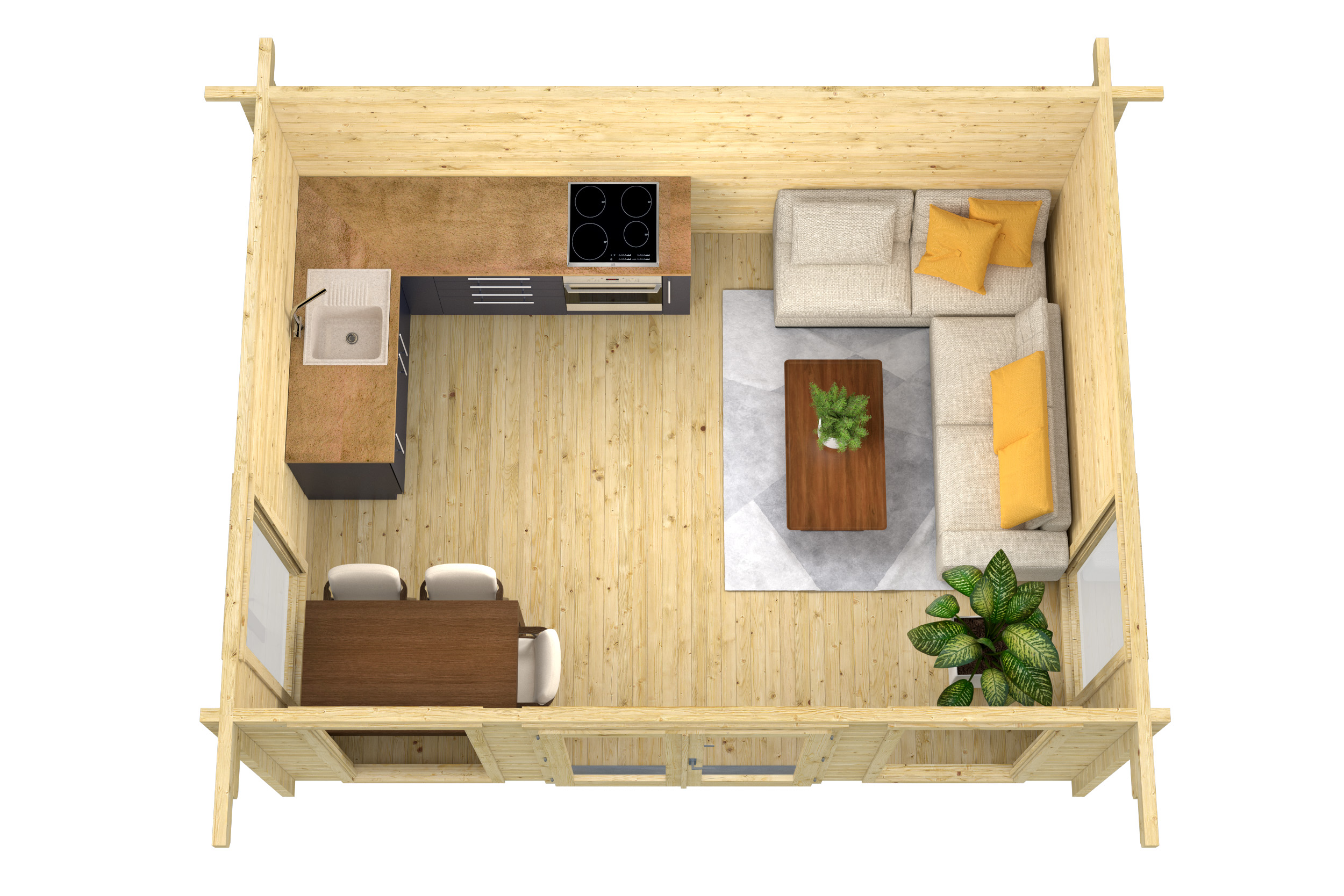 Blokhut - Tuinhuis Mia | 70 mm | bruin geïmpregneerd Blokhut - Tuinhuis Mia | 70 mm | bruin geïmpregneerd