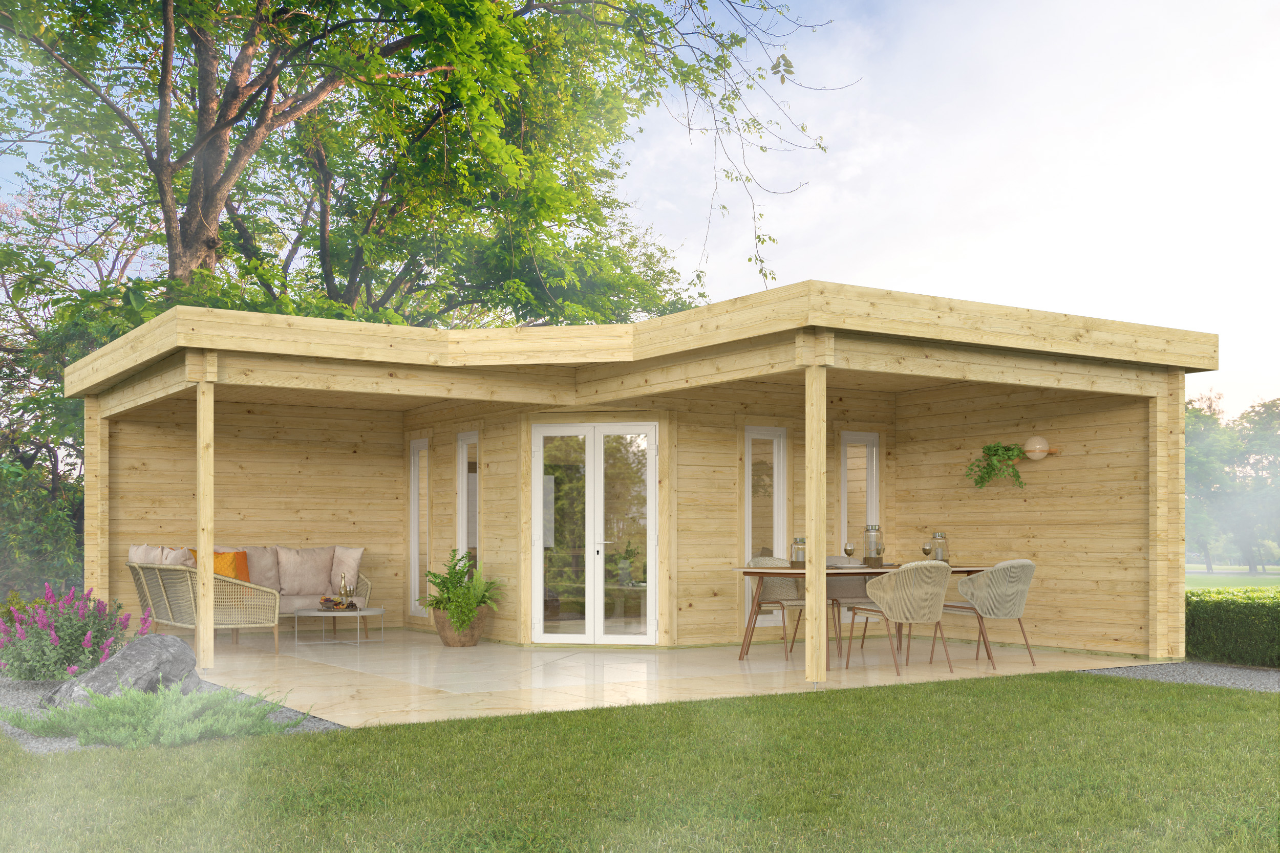Blokhut - Tuinhuis Bridgend | 70 mm | grijs geïmpregneerd Blokhut - Tuinhuis Bridgend | 70 mm | grijs geïmpregneerd