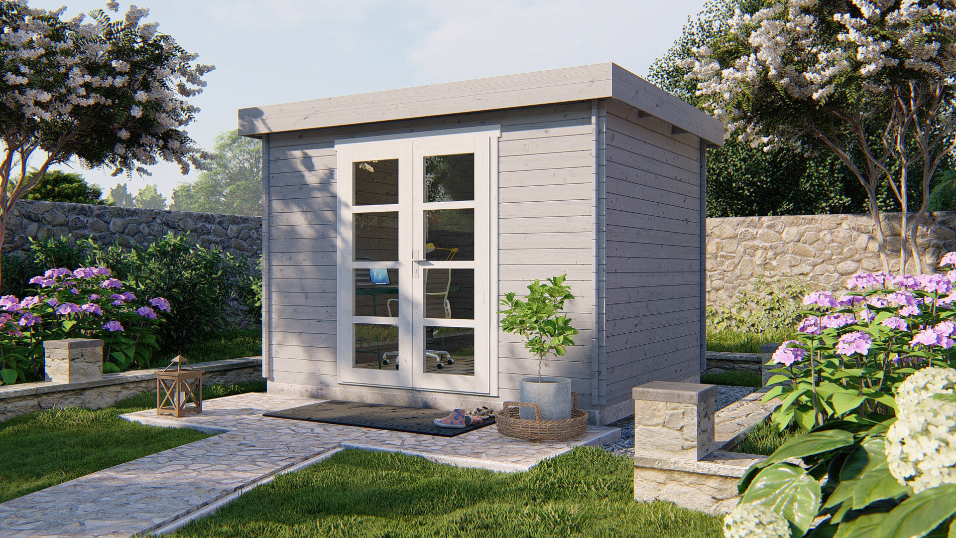 Blokhut - Tuinhuis Hypermodern | 28 mm | vuren groen geïmpregneerd