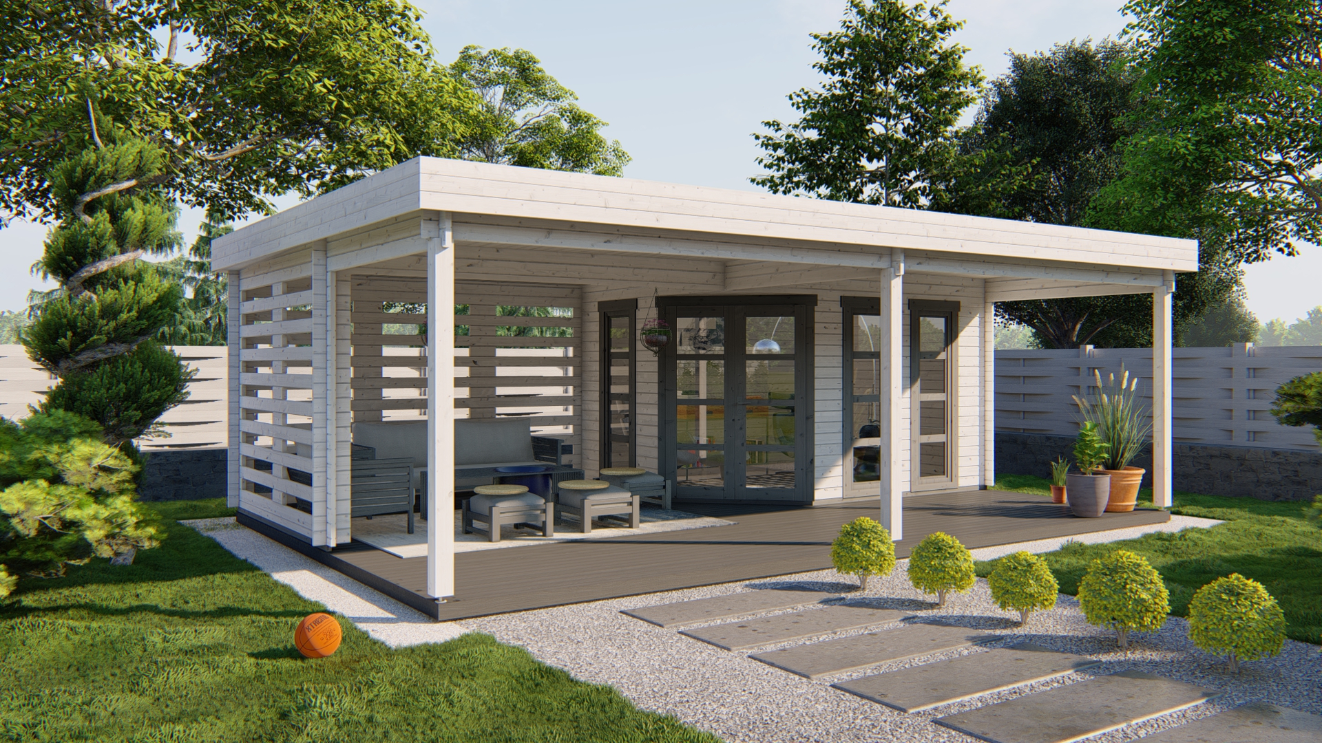 Blokhut - Tuinhuis Oletha | 40 mm | vuren grijs geïmpregneerd