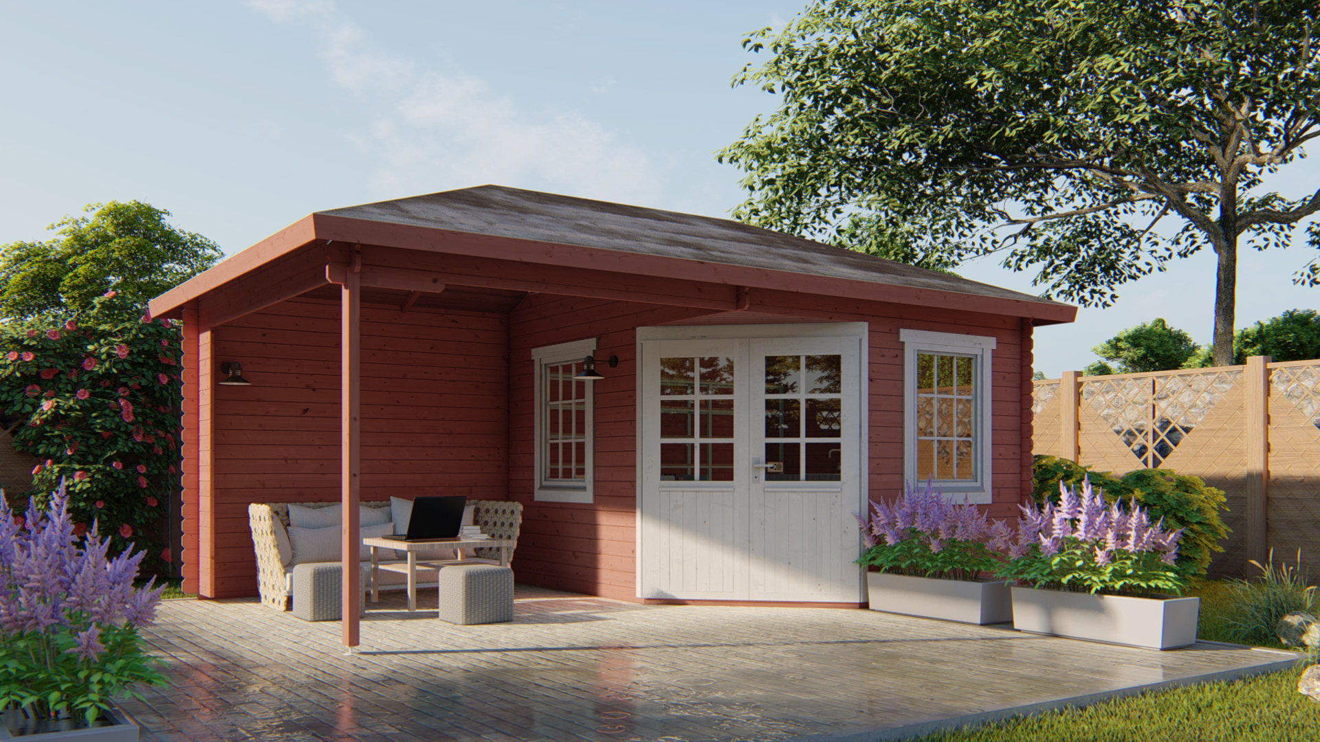 Blokhut - Tuinhuis Christoffer | 28 mm | vuren grijs geïmpregneerd Blokhut - Tuinhuis Christoffer | 28 mm | vuren grijs geïmpregneerd