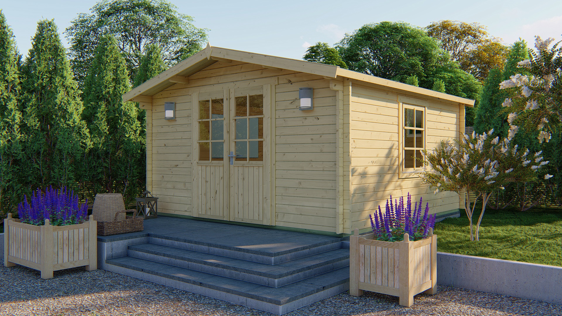 Blokhut - Tuinhuis Gunda | 40 mm | vuren grijs geïmpregneerd Blokhut - Tuinhuis Gunda | 40 mm | vuren grijs geïmpregneerd