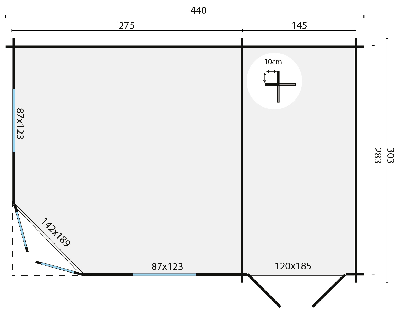 Blokhut - Tuinhuis Agnes | 44 mm | vuren groen geïmpregneerd