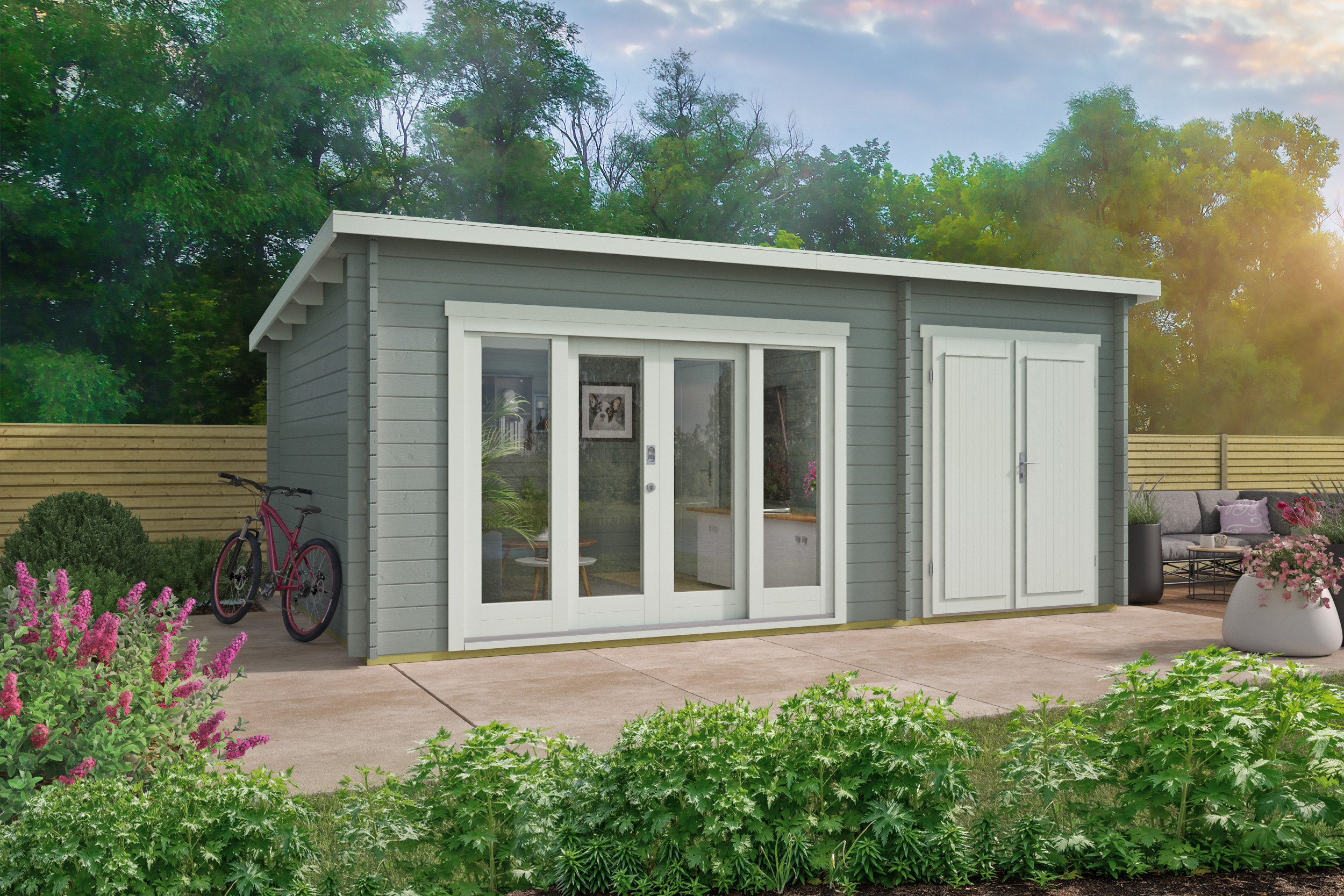 Blokhut - Tuinhuis Meg | 44 mm | bruin geïmpregneerd Blokhut - Tuinhuis Meg | 44 mm | bruin geïmpregneerd