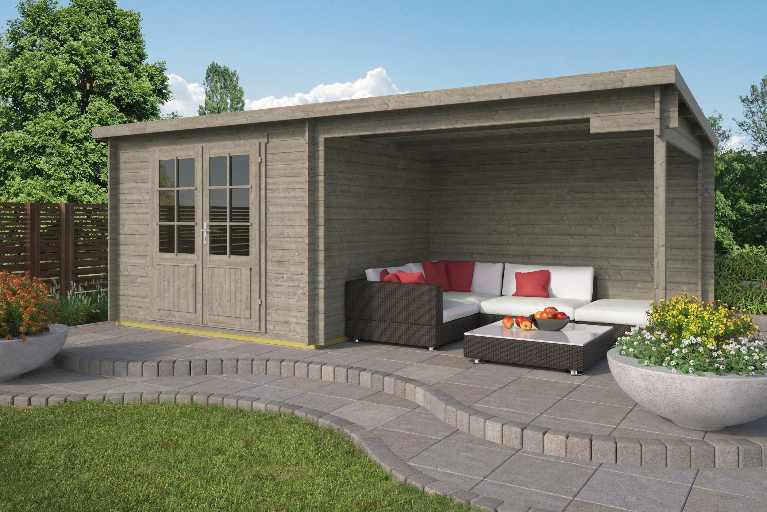 Freddy Garden Shed - Log Cabin | 28mm | impregnated grey