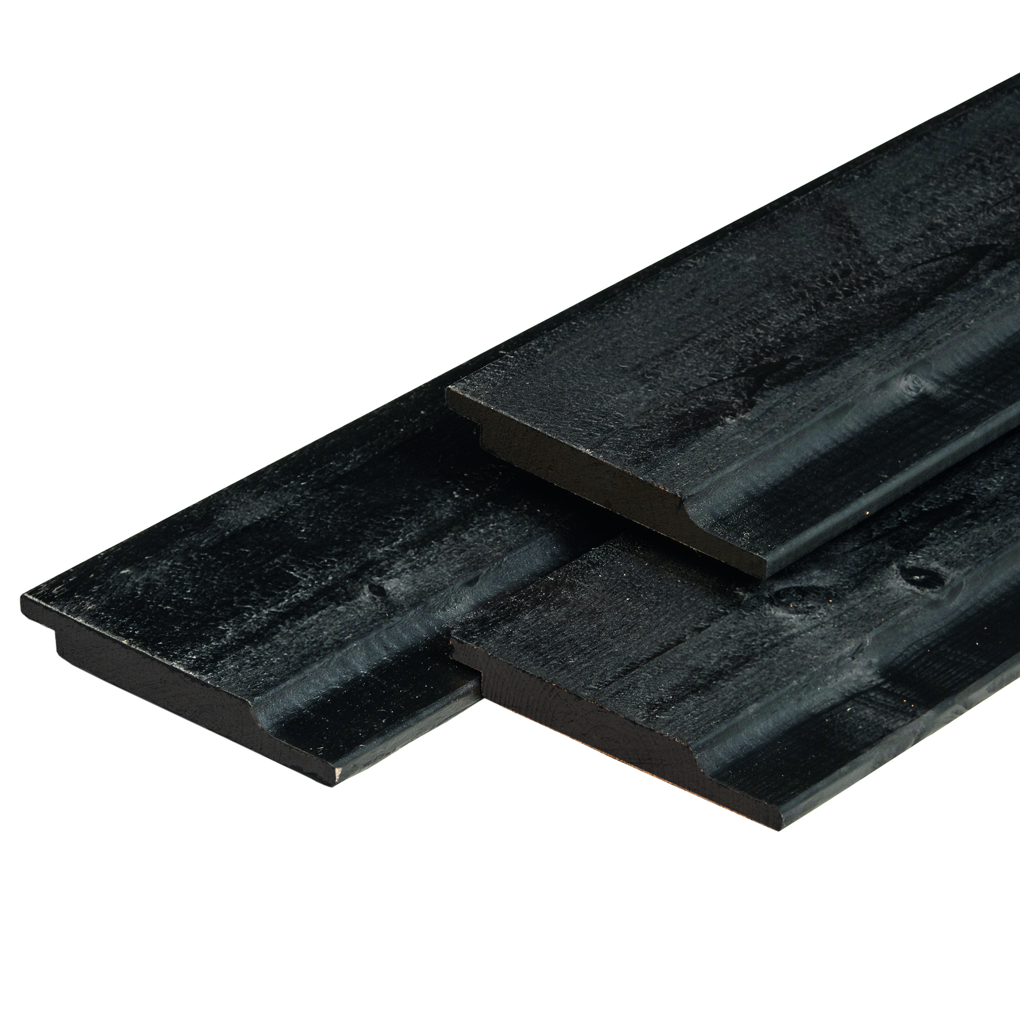 NE vuren halfhouts rabat 1,9 x 14,5 x 300 cm, gedroogd, zwart gespoten, geschaafd
