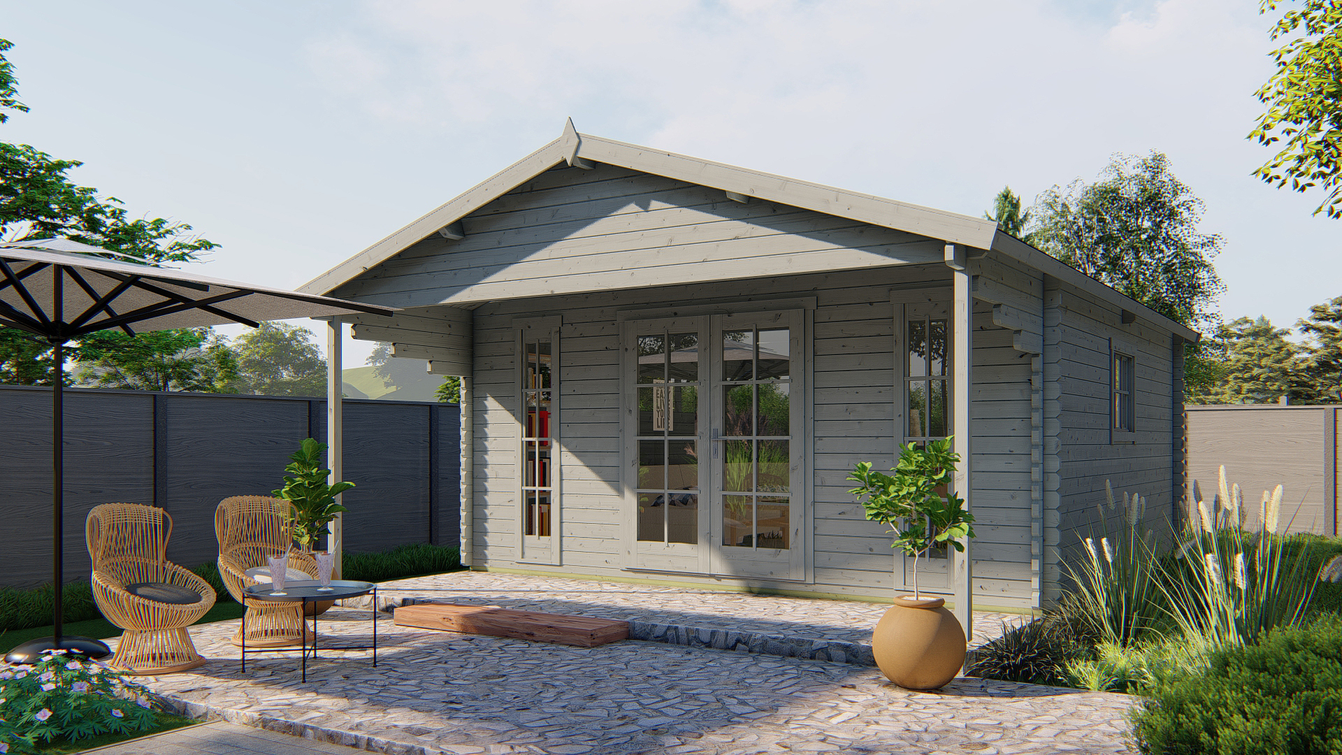 Blokhut - Tuinhuis Emiel | 44 mm | vuren bruin geïmpregneerd Blokhut - Tuinhuis Emiel | 44 mm | vuren bruin geïmpregneerd