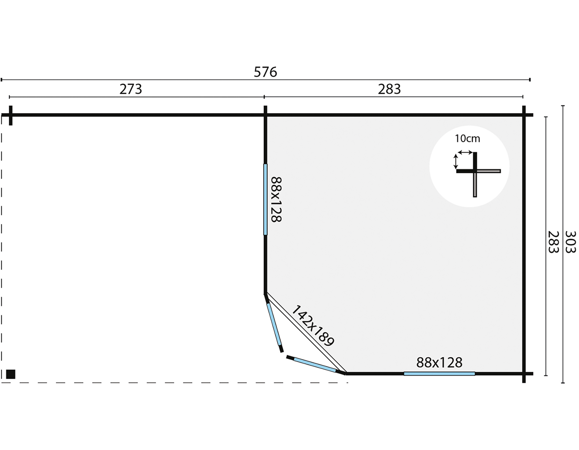 Blockhütte – Gartenhaus Jutta | 44mm | gelb imprägniert