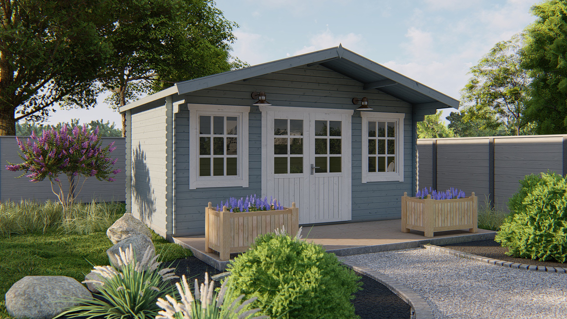 Blokhut - Tuinhuis Skyler | 28 mm | vuren honinggeel geïmpregneerd Blokhut - Tuinhuis Skyler | 28 mm | vuren honinggeel geïmpregneerd