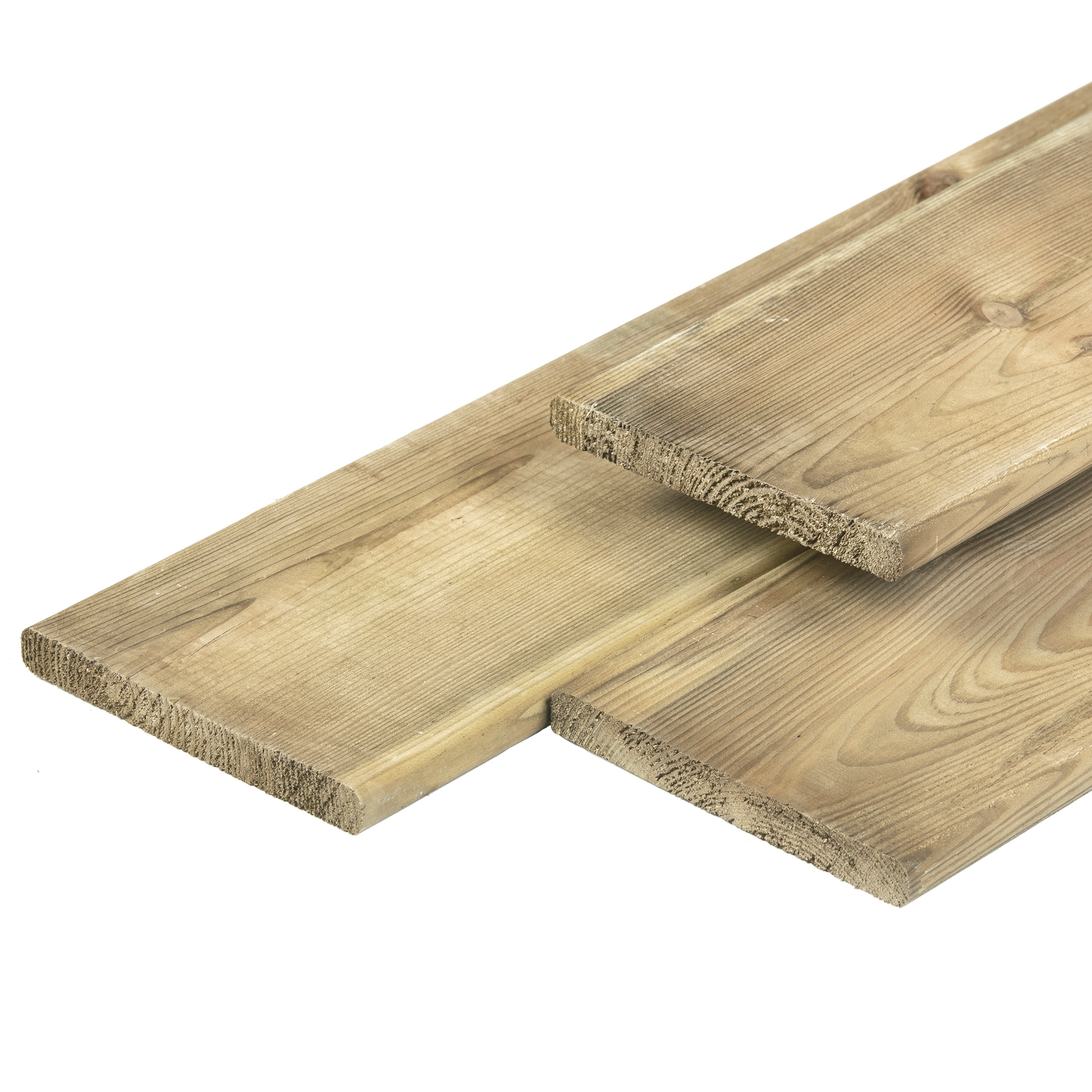 Grenen plank 1,7 x 14,0 x 400 cm, vers, groen geïmpregneerd, geschaafd, 4 ronde hoeken