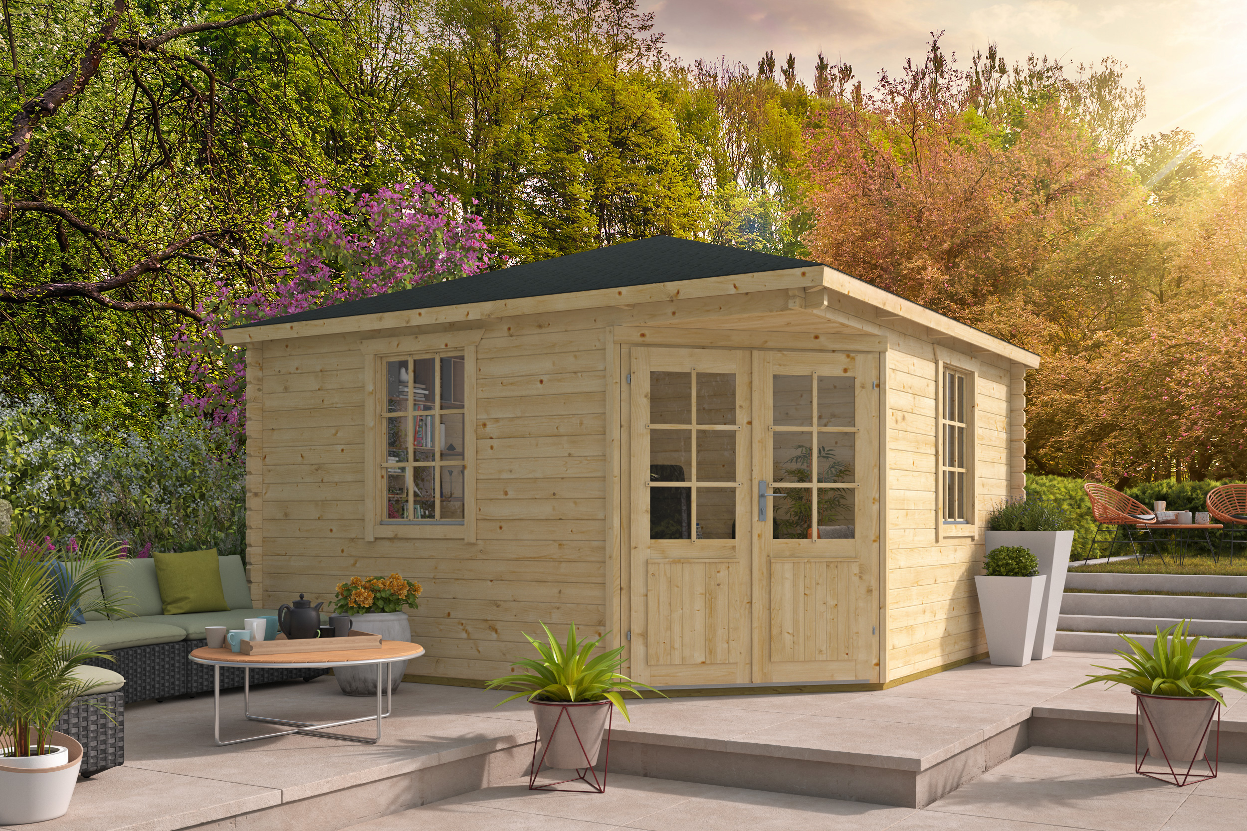 Blokhut - Tuinhuis Lotte | 44 mm | vuren honinggeel geïmpregneerd Blokhut - Tuinhuis Lotte | 44 mm | vuren honinggeel geïmpregneerd