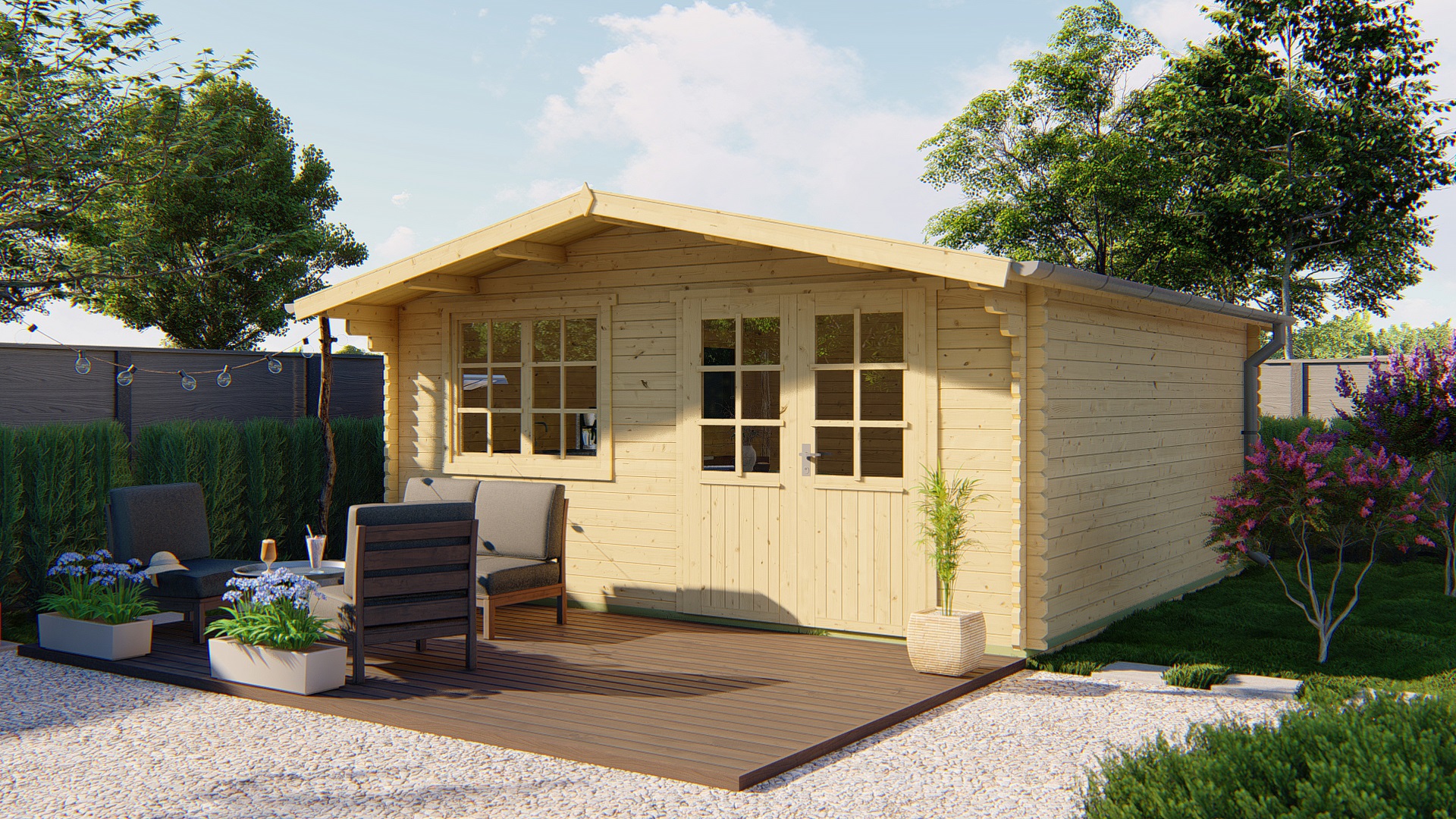 Blokhut - Tuinhuis Hendrick | 44 mm | vuren grijs geïmpregneerd Blokhut - Tuinhuis Hendrick | 44 mm | vuren grijs geïmpregneerd