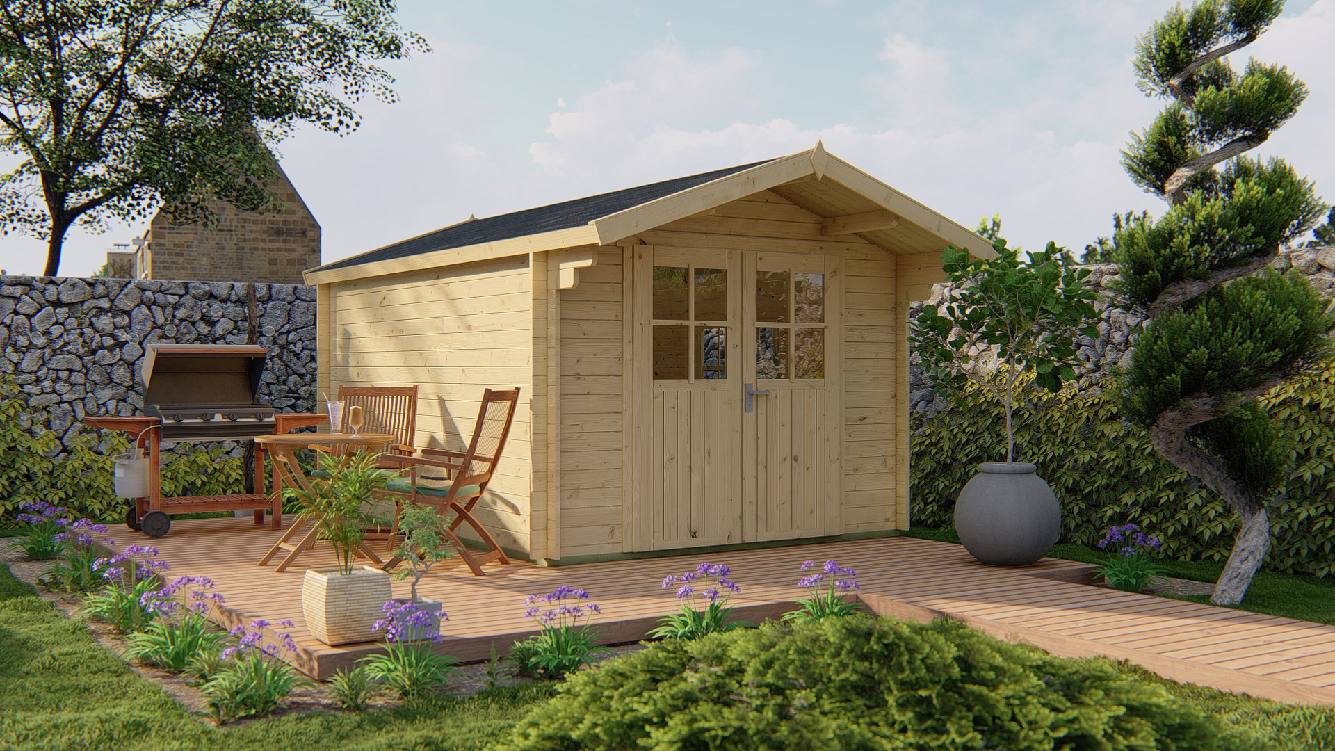 Blokhut - Tuinhuis Pamplona | 34 mm | vuren bruin geïmpregneerd Blokhut - Tuinhuis Pamplona | 34 mm | vuren bruin geïmpregneerd