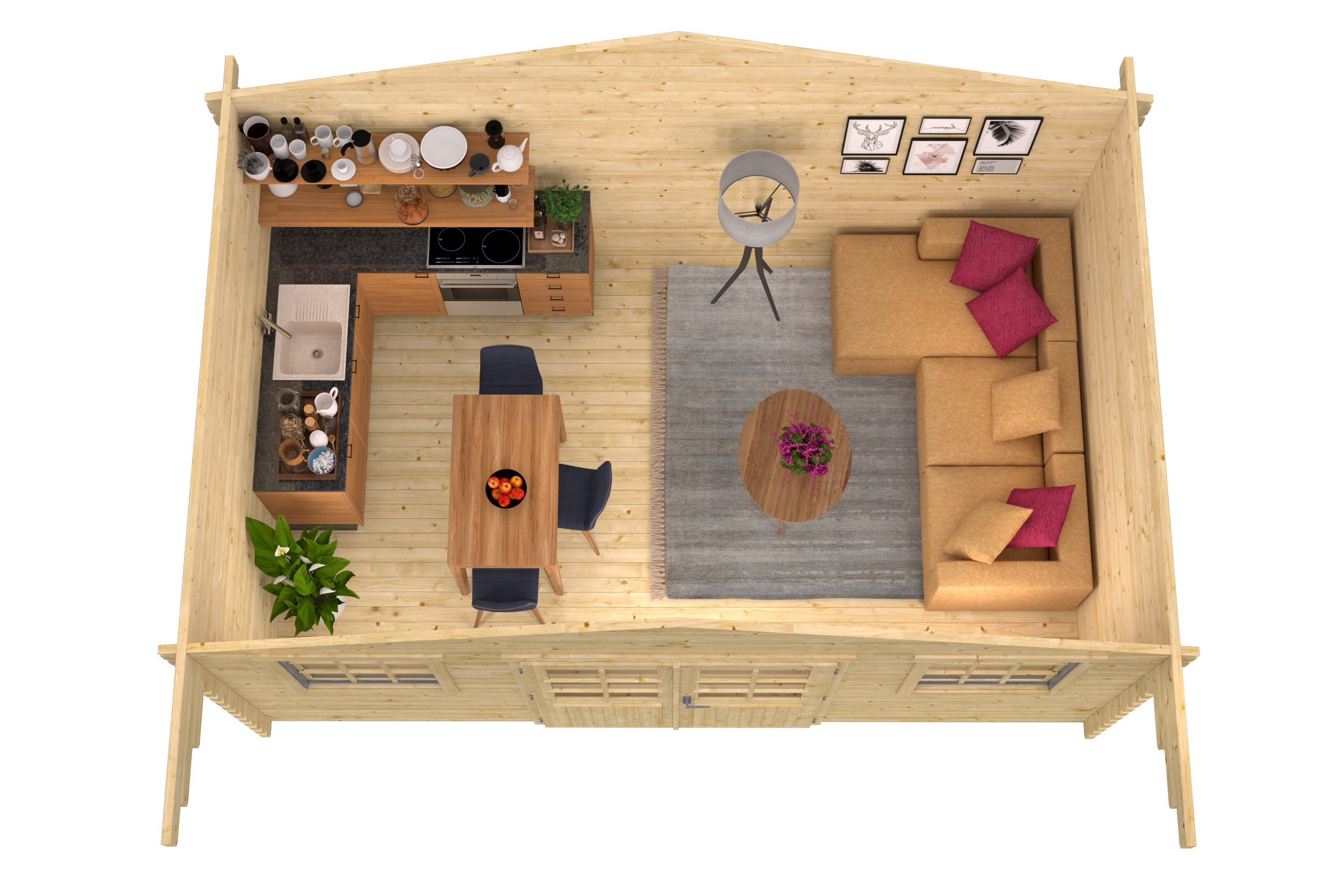 Blokhut - Tuinhuis Rika | 44 mm | vuren onbehandeld Blokhut - Tuinhuis Rika | 44 mm | vuren onbehandeld