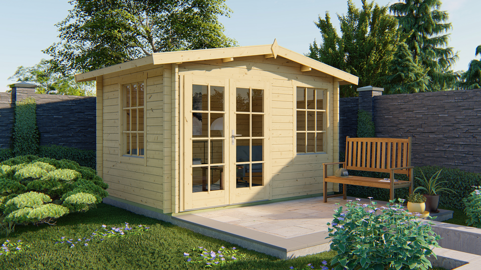 Blokhut - Tuinhuis Philip | 40 mm | vuren honinggeel geïmpregneerd Blokhut - Tuinhuis Philip | 40 mm | vuren honinggeel geïmpregneerd