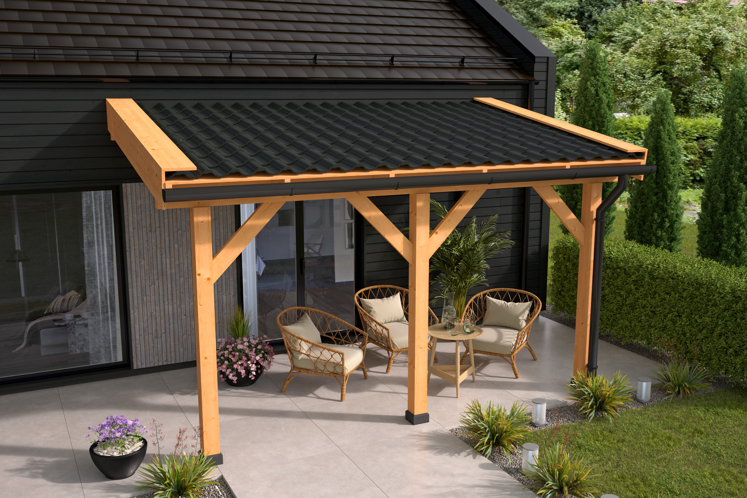 DHZ veranda douglas fijnbezaagd inclusief dakbeschot 400 x 300 cm — 2