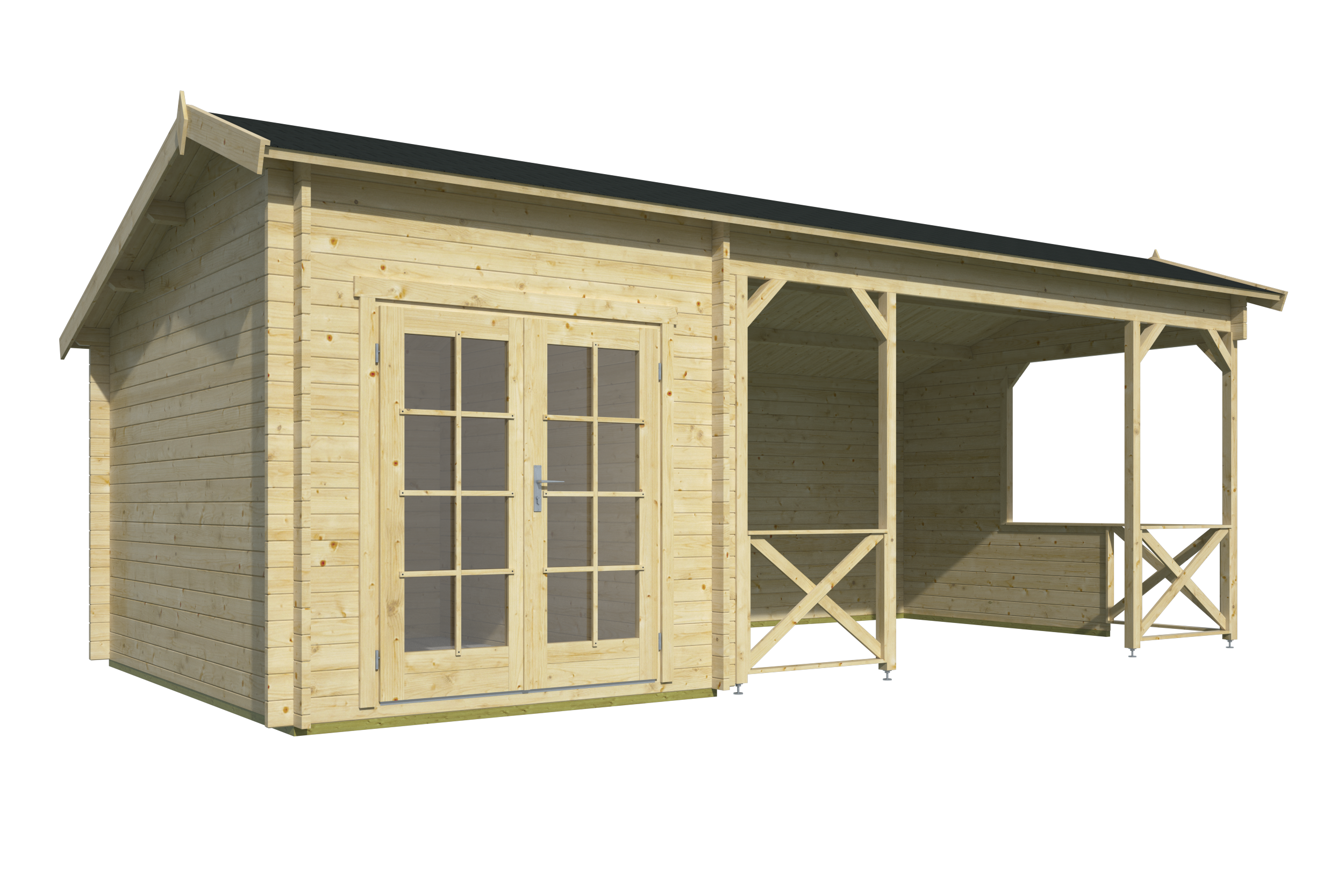 Blokhut - Tuinhuis Kukka | 40 mm | vuren honinggeel geïmpregneerd Blokhut - Tuinhuis Kukka | 40 mm | vuren honinggeel geïmpregneerd