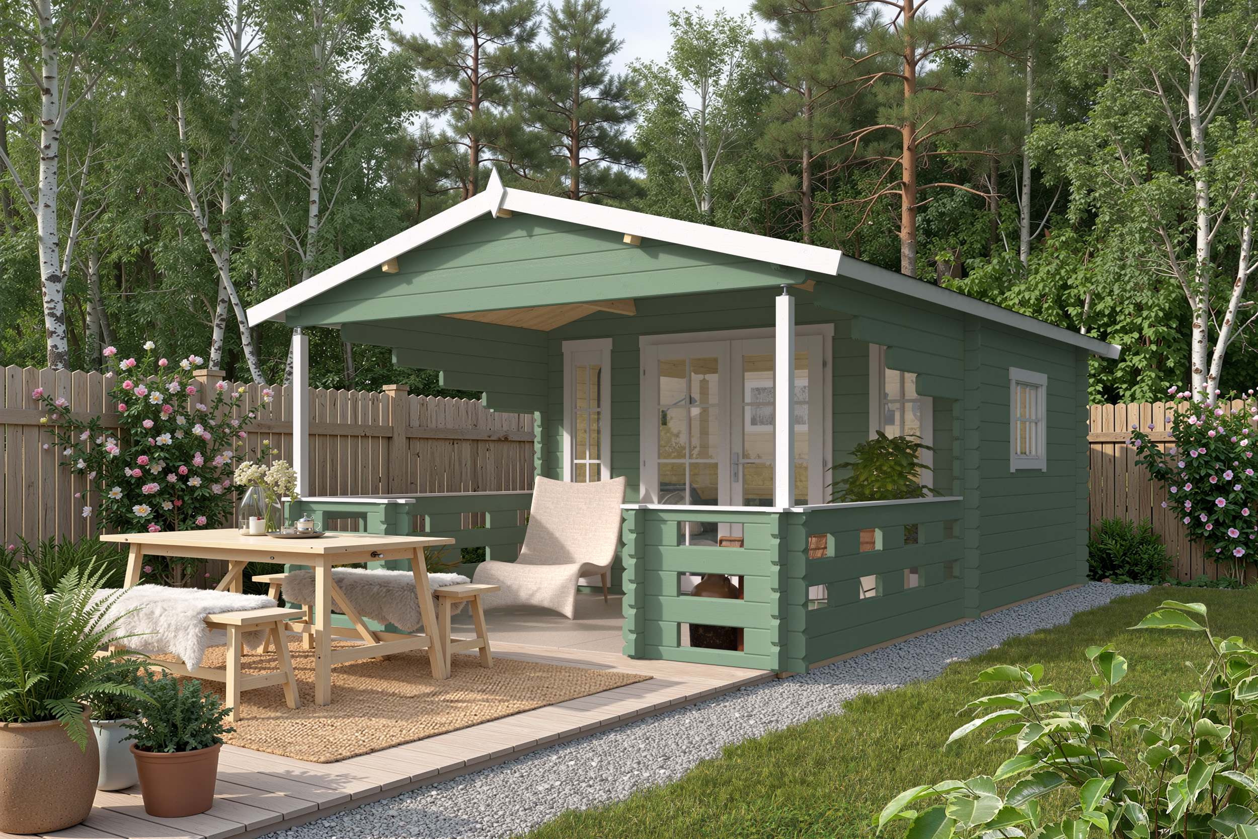 Blokhut - Tuinhuis Sanstrov | 44 mm | vuren honinggeel geïmpregneerd