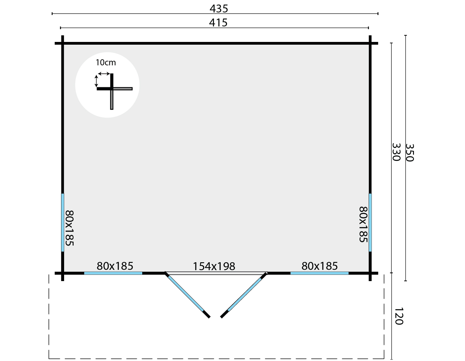 Blokhut - Tuinhuis Lory | 44 mm | vuren onbehandeld