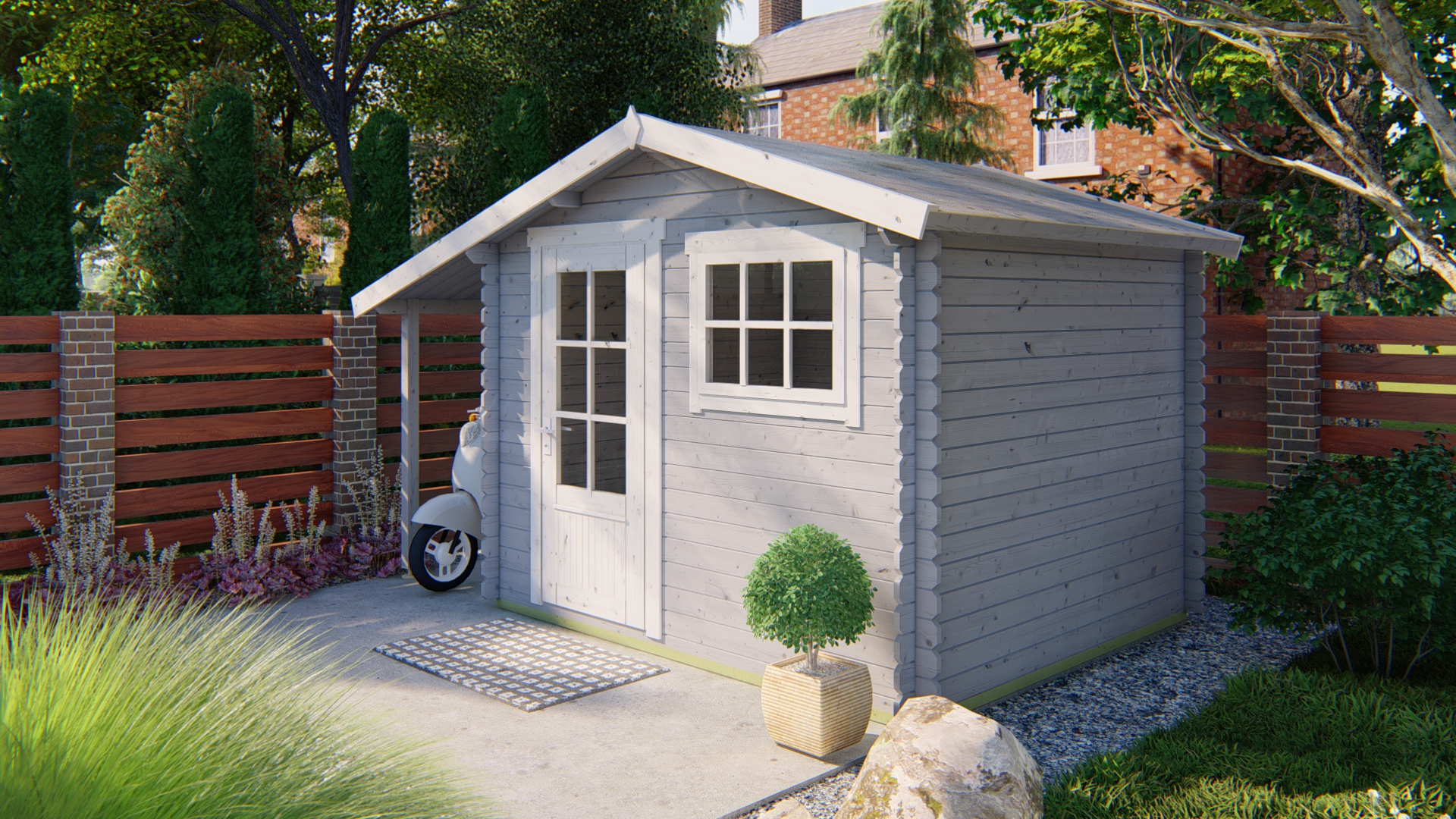 Blokhut - Tuinhuis Lars | 28 mm | vuren grijs geïmpregneerd Blokhut - Tuinhuis Lars | 28 mm | vuren grijs geïmpregneerd