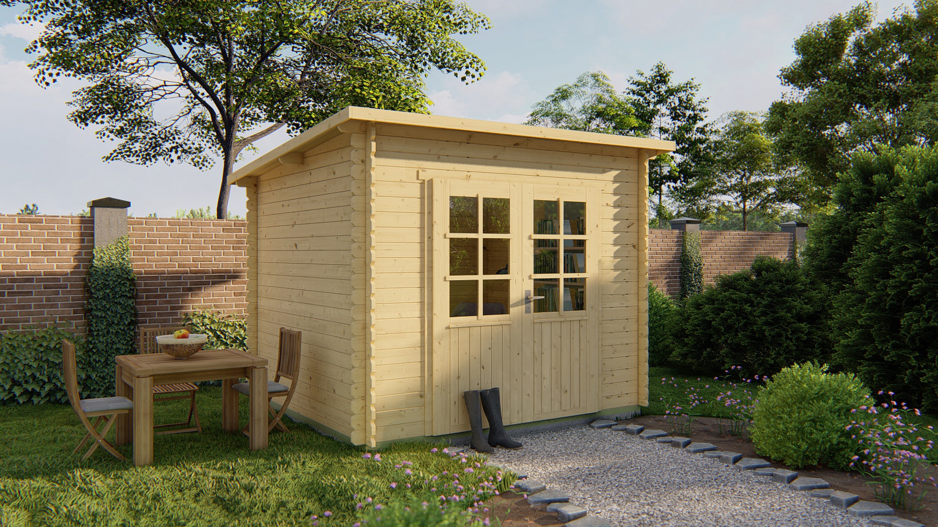 Blokhut - Tuinhuis Mila | 28 mm | vuren bruin geïmpregneerd Blokhut - Tuinhuis Mila | 28 mm | vuren bruin geïmpregneerd