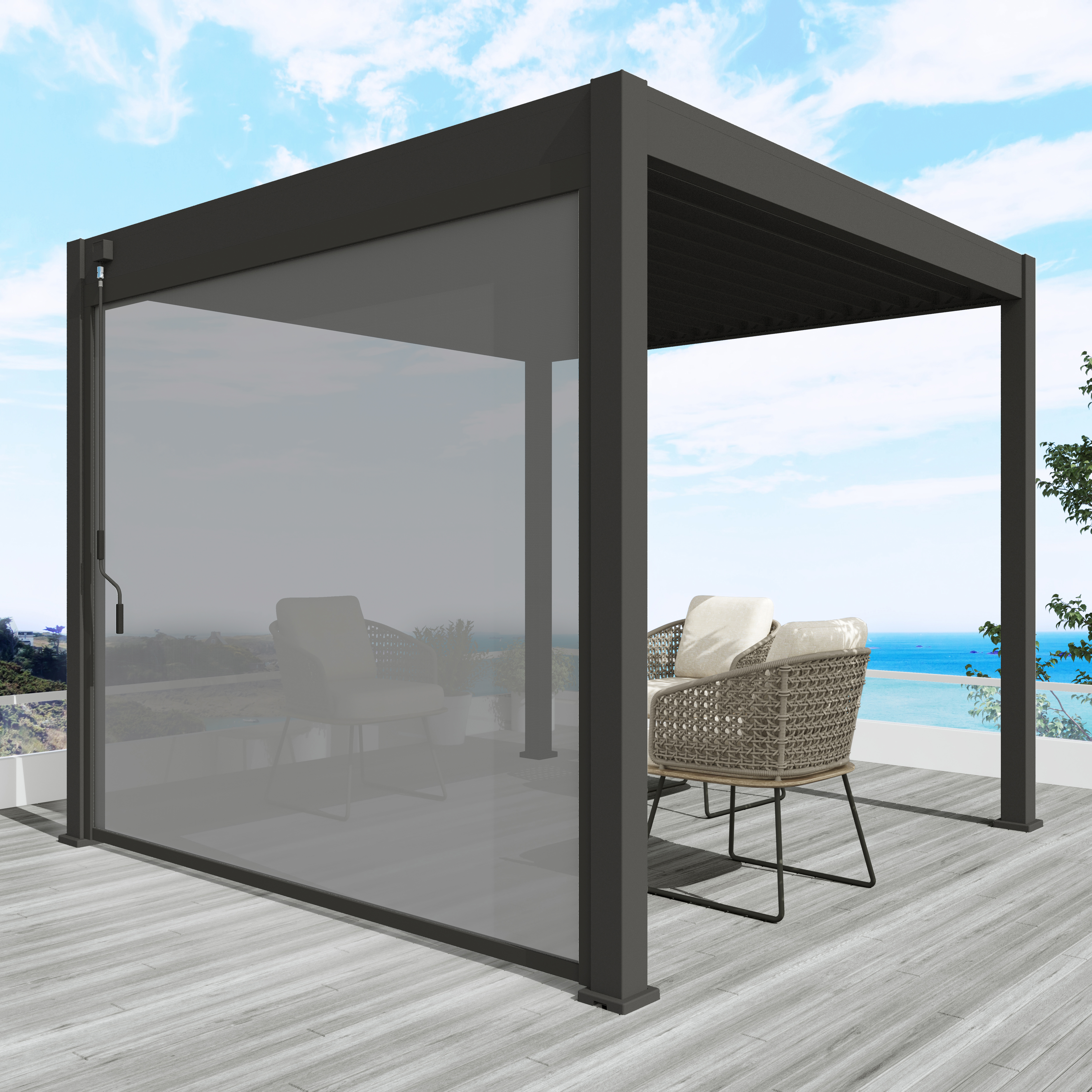 Aluminium-Vordach Windschutz 300 cm Anthrazit