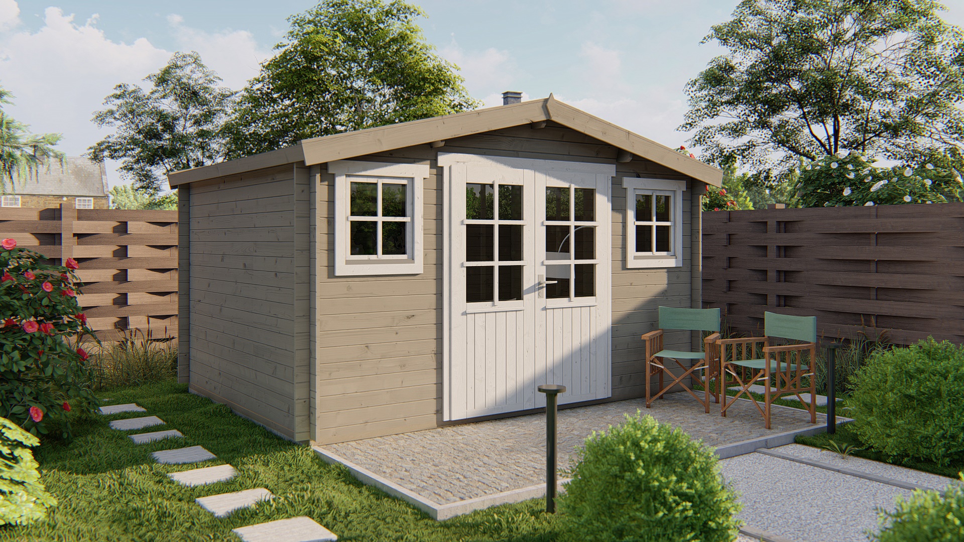 Blokhut - Tuinhuis Juha | 28 mm | vuren groen geïmpregneerd