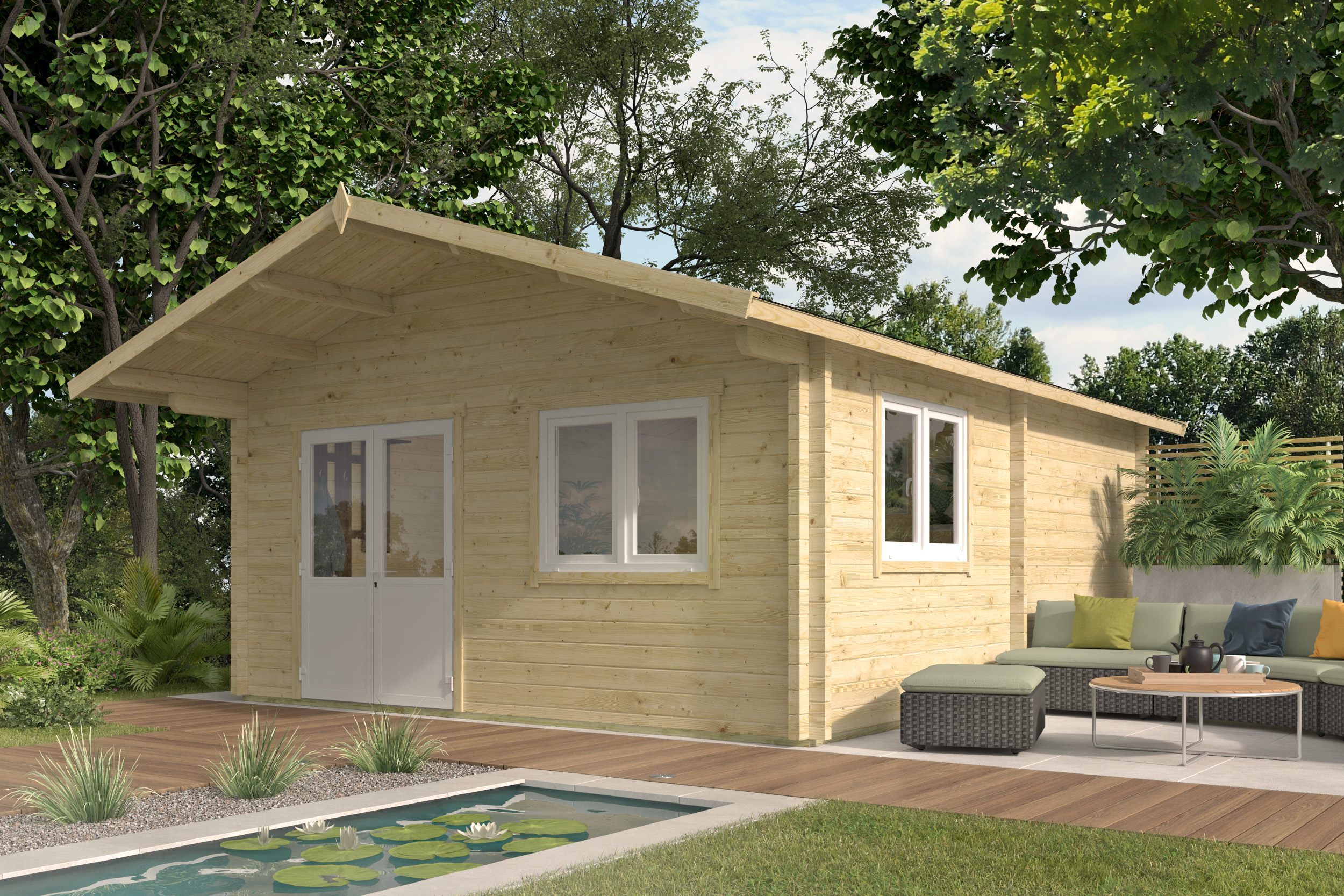 Blockhütte – Gartenhaus Niedersachsen | 70mm | grau imprägniert