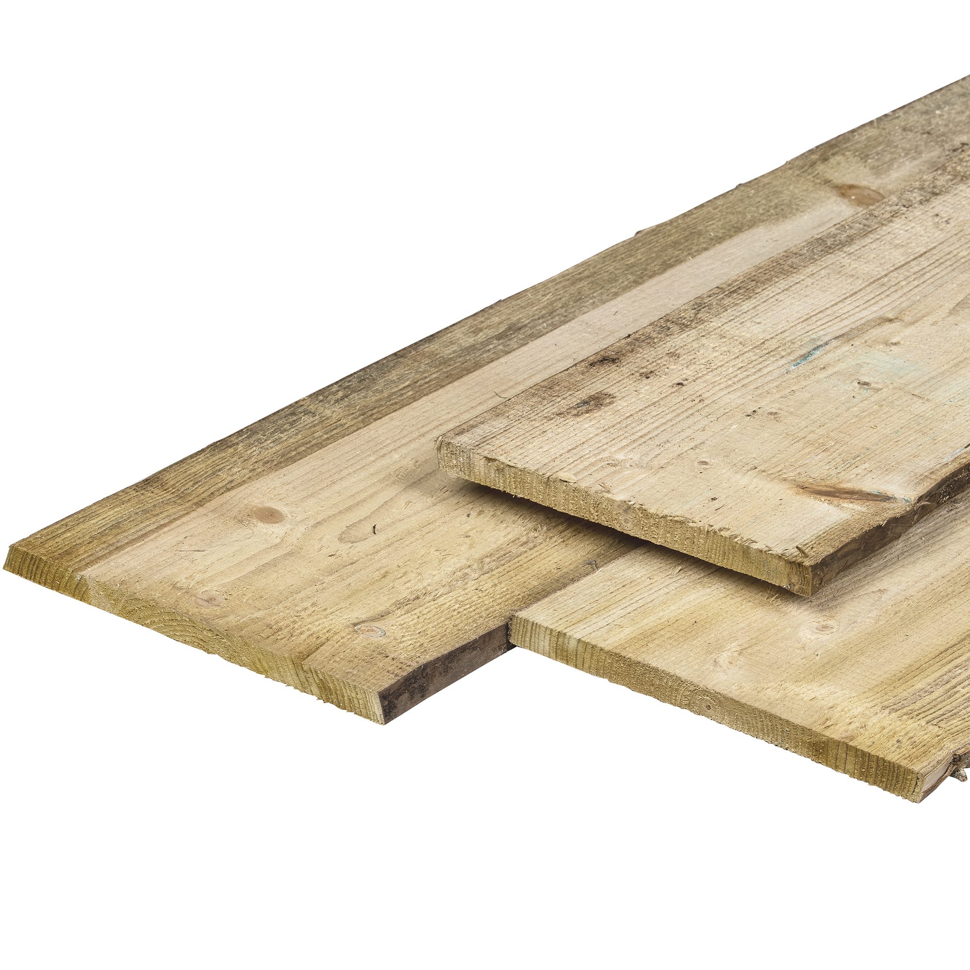 Hoofdafbeelding Grenen schaaldeel 1,8 x 20,0-25,0 x 360 cm, vers, groen geïmpregneerd, fijn bezaagd, scherpkantig