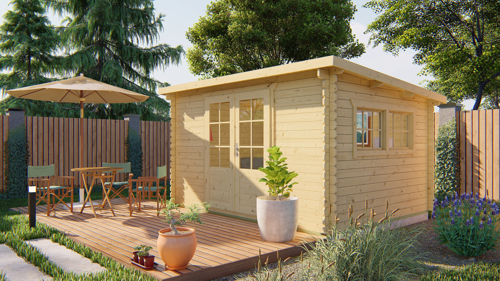 Blokhut - Tuinhuis Loya | 28 mm | vuren groen geïmpregneerd Blokhut - Tuinhuis Loya | 28 mm | vuren groen geïmpregneerd