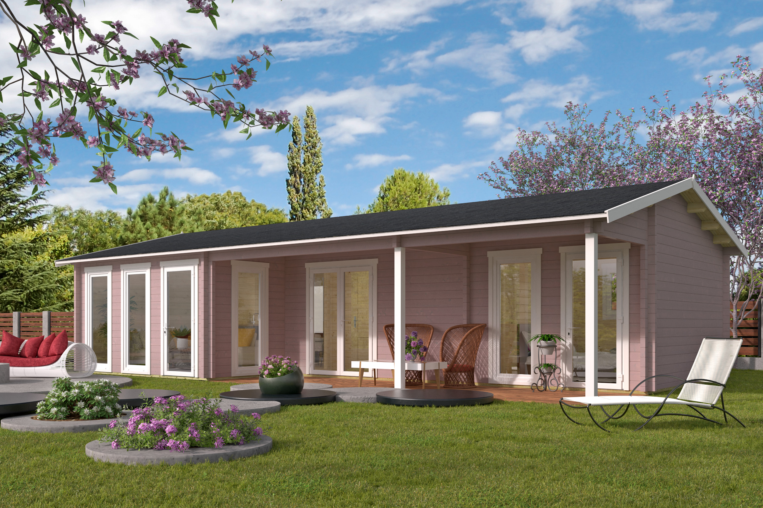 Blokhut - Tuinhuis Letterkenny | 70 mm | vuren grijs geïmpregneerd