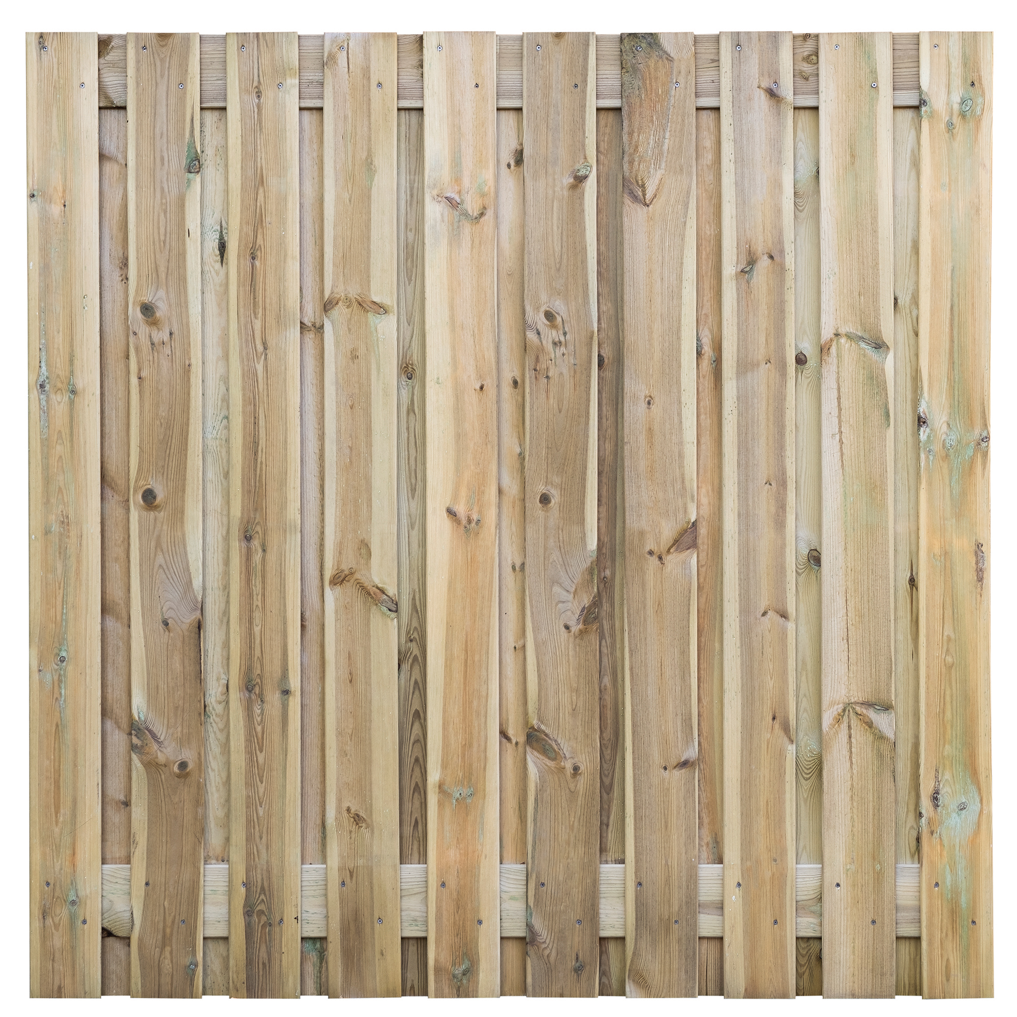 Tuinscherm Haaksbergen, groen geïmpregneerd grenen, RVS-geschroefd, 21-planks (19+2) 180 x 180 cm