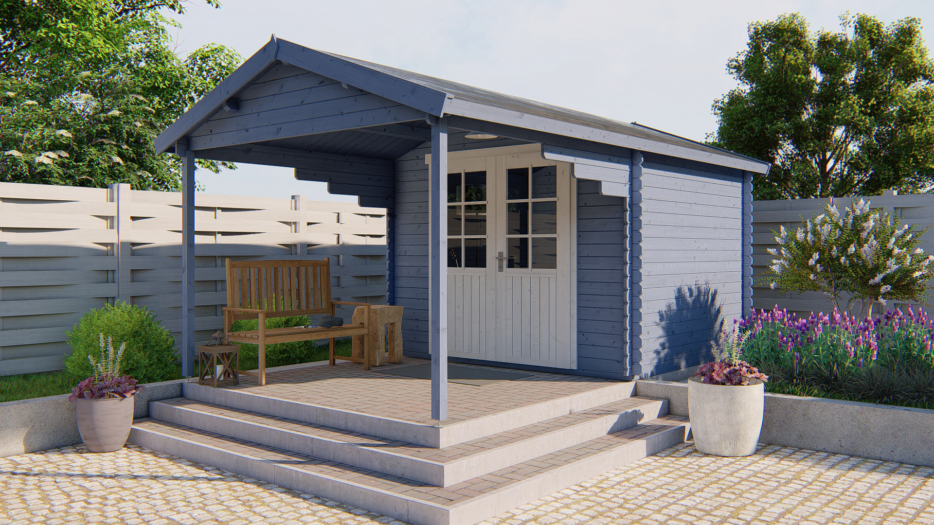 Blokhut - Tuinhuis Georg | 28 mm | vuren grijs geïmpregneerd