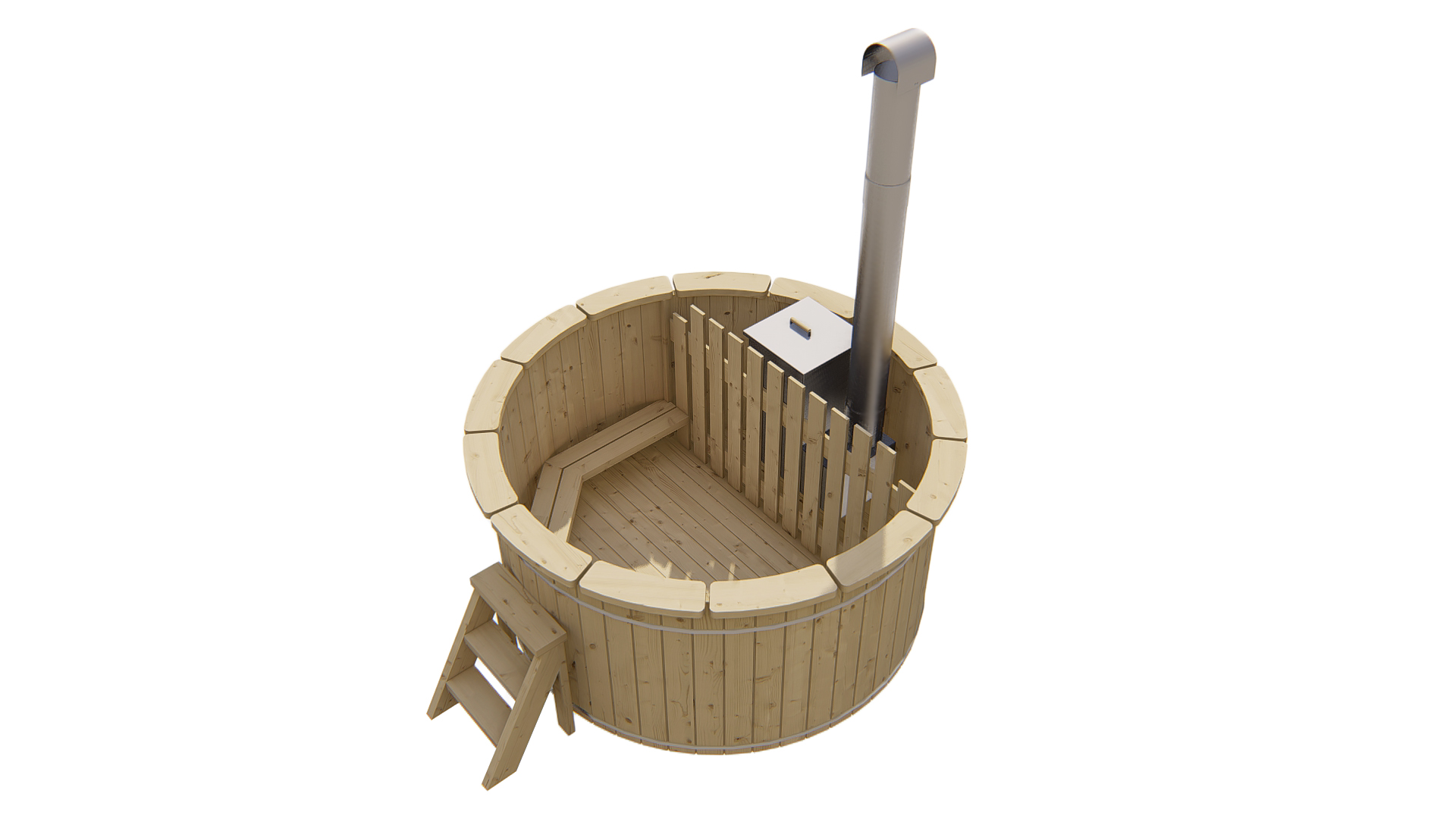 Aanzichten Hottub met interne RVS kachel ø200 cm onbehandeld vuren