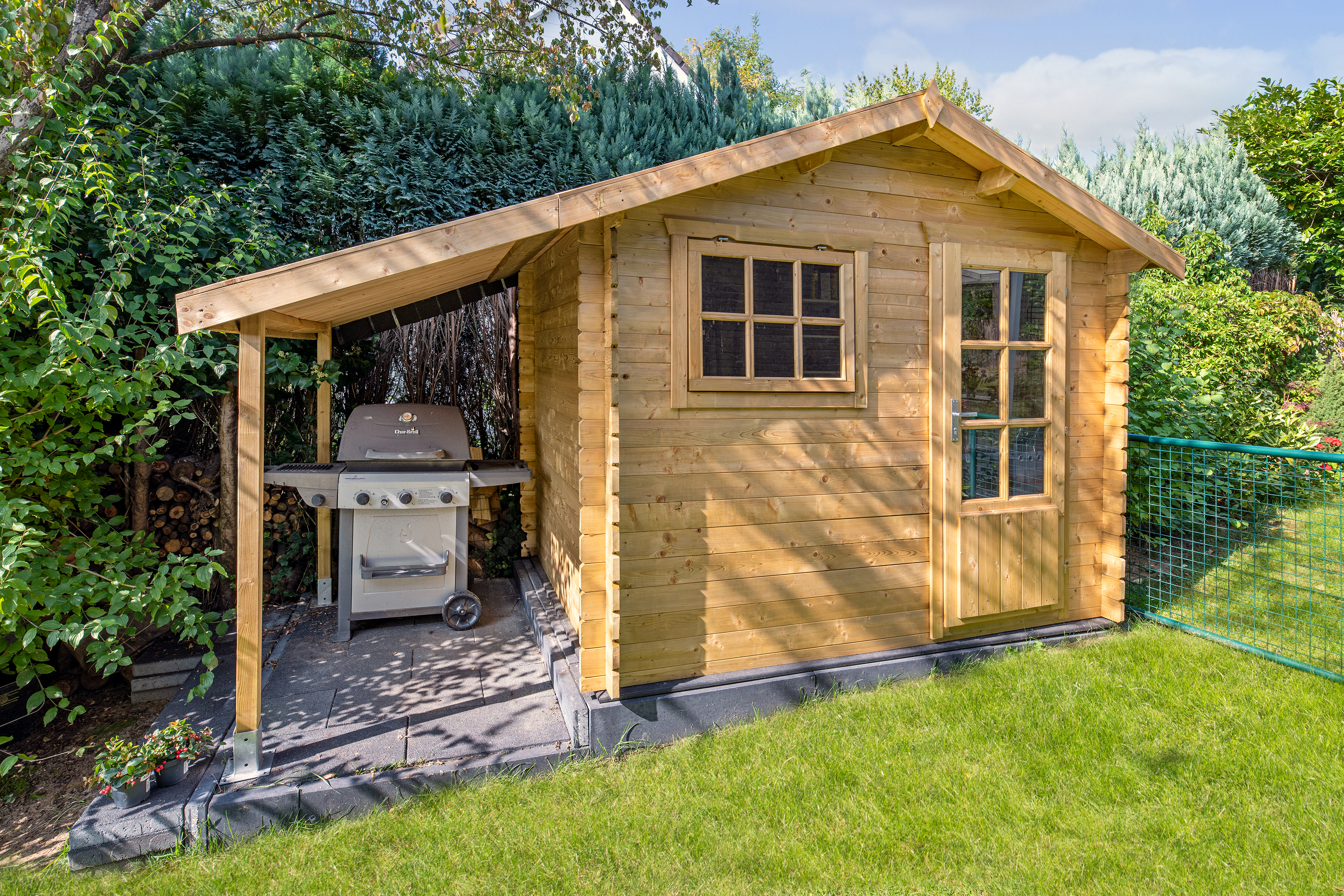 Blokhut - Tuinhuis Lars | 28 mm | vuren grijs geïmpregneerd Blokhut - Tuinhuis Lars | 28 mm | vuren grijs geïmpregneerd