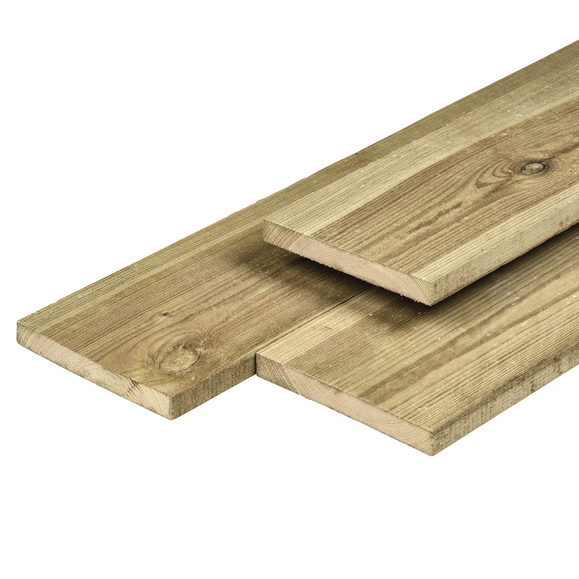 Grenen plank 1,6 x 14,0 x 400 cm, vers, groen geïmpregneerd, geschaafd, 4 ronde hoeken