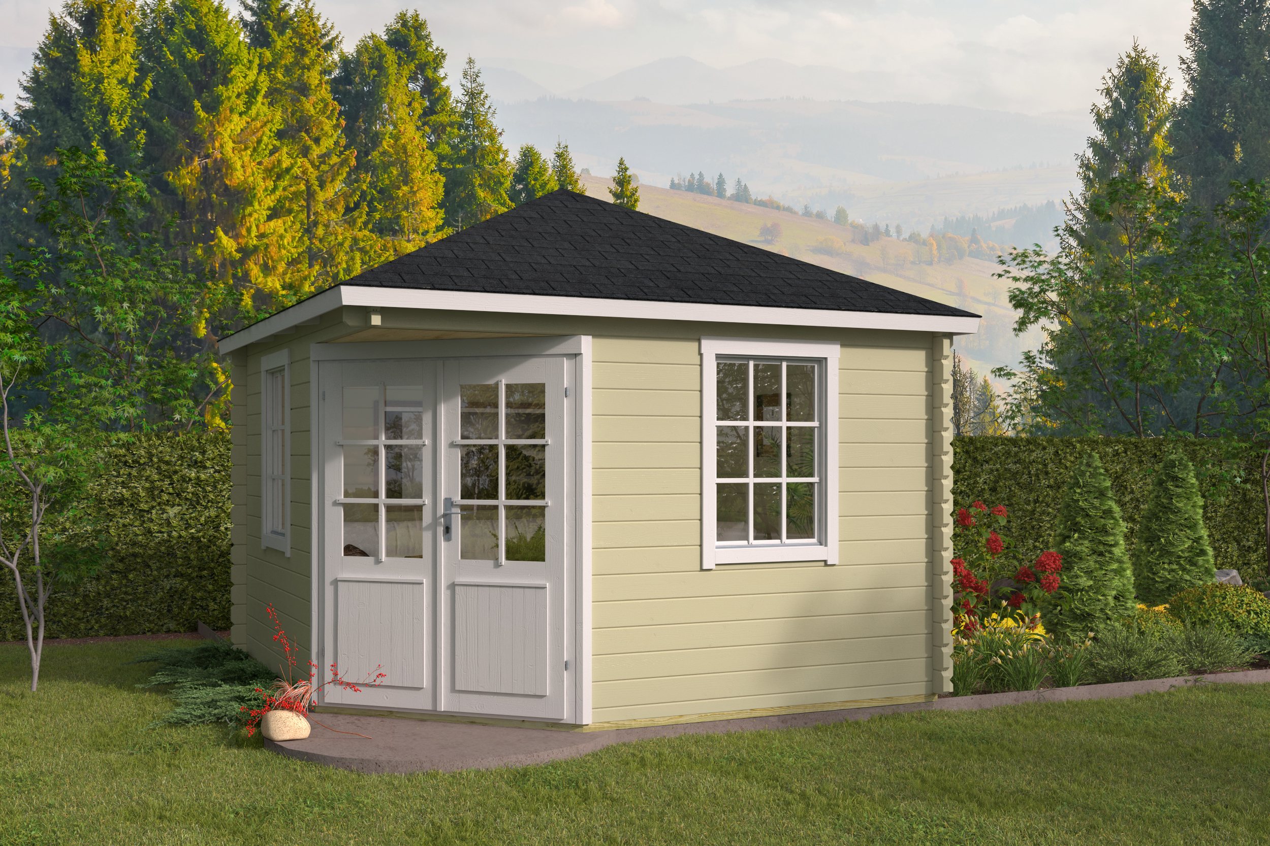 Blokhut - Tuinhuis Nilsson | 44 mm | vuren grijs geïmpregneerd