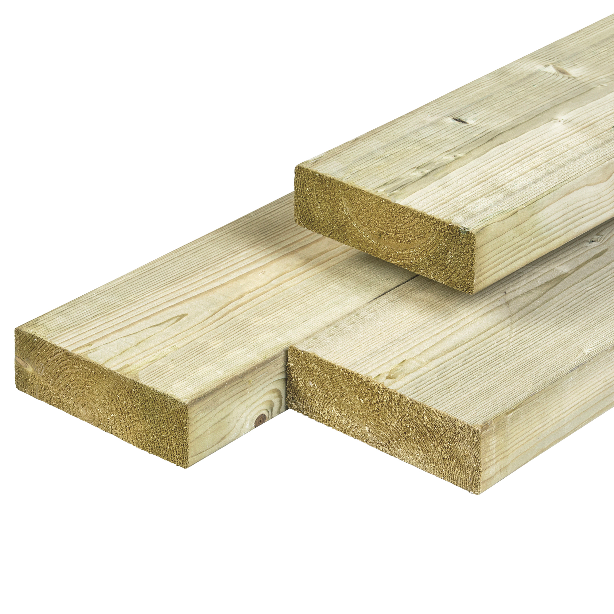 NE vuren ligger 4,5 x 14,5 x 450 cm, gedroogd, groen geïmpregneerd, geschaafd, 4 ronde hoeken