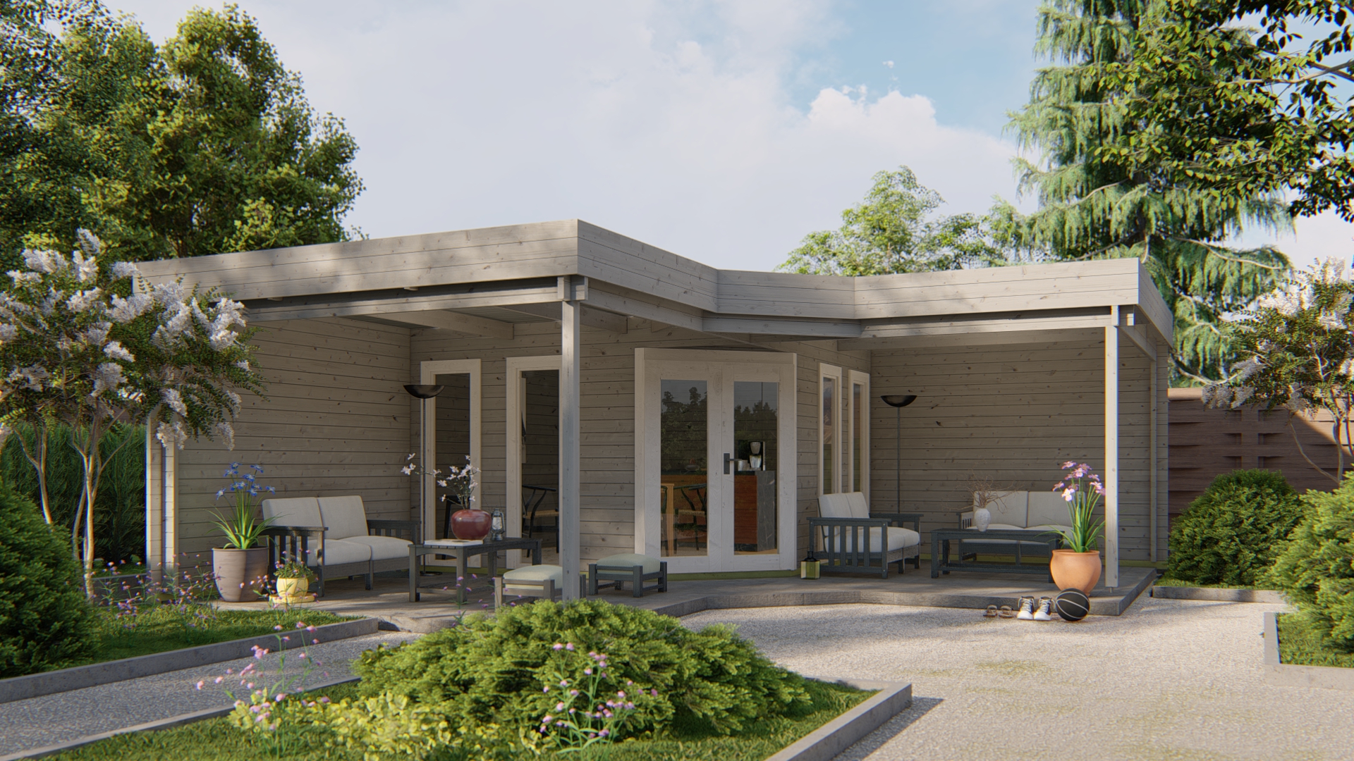 Blokhut - Tuinhuis Jutka | 44 mm | vuren grijs geïmpregneerd