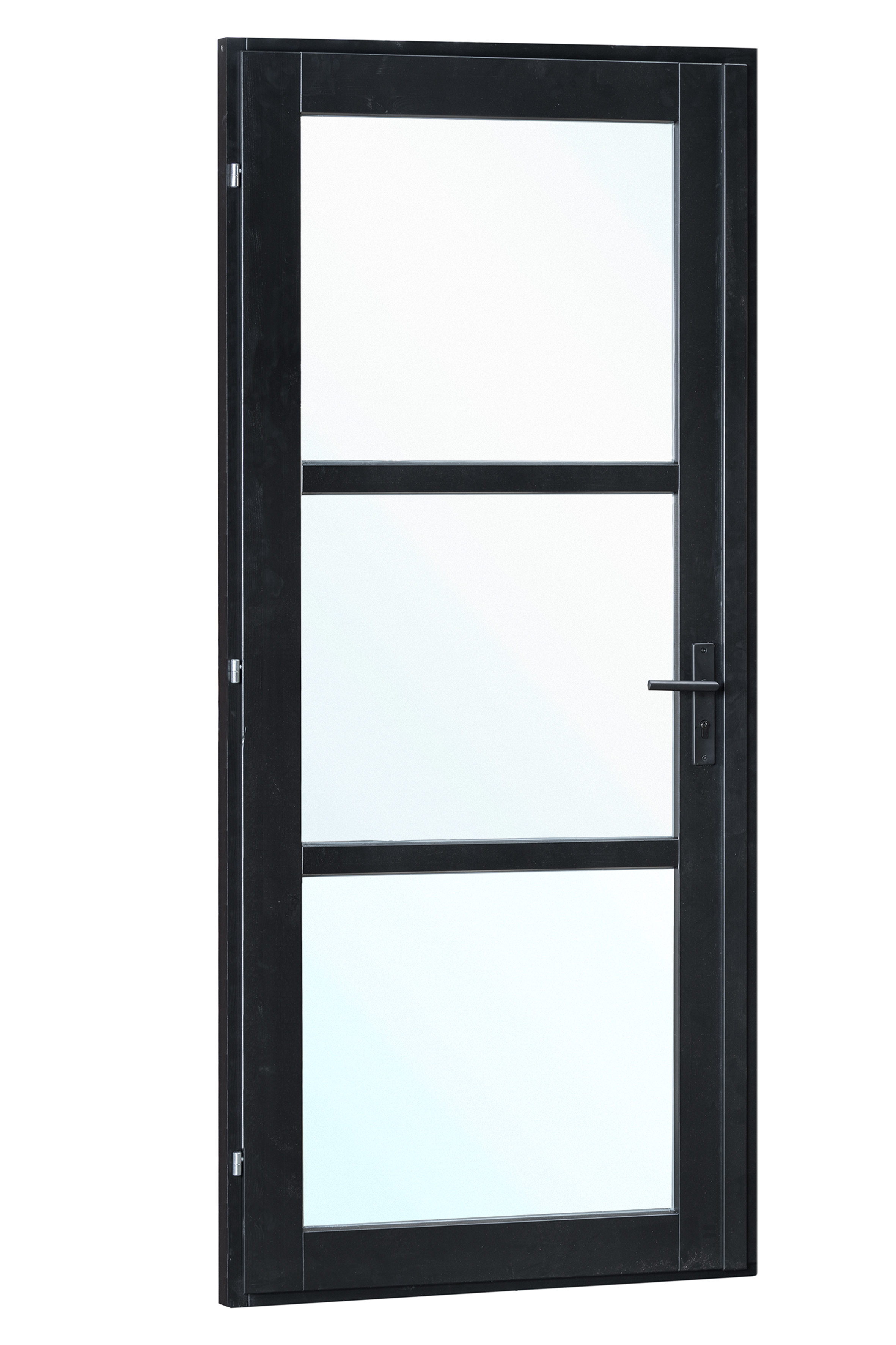 Vuren steellook enkele glas deur zwart gespoten B1100xH2120mm buitenmaat, linksdraaiend