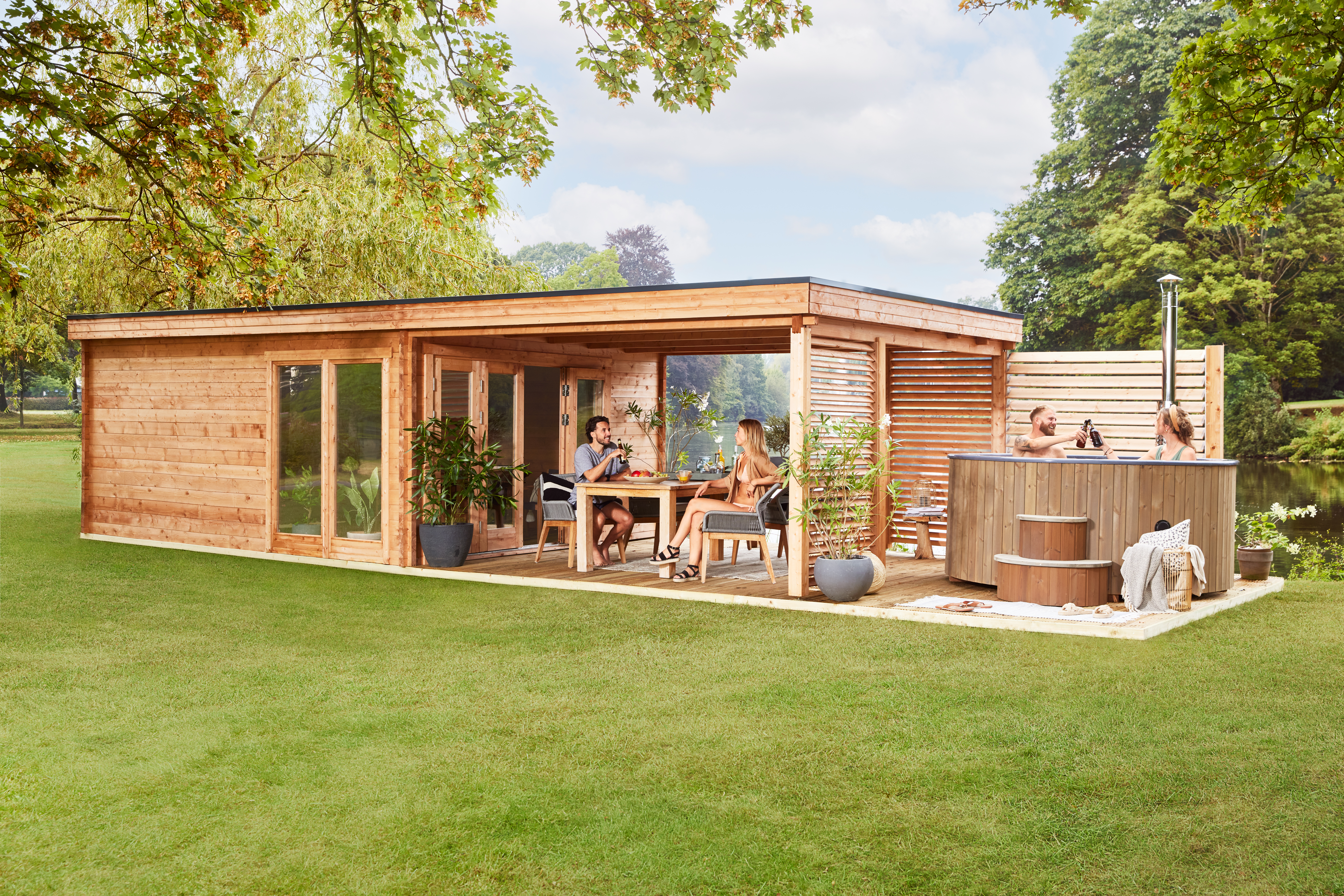 Blokhut - Tuinhuis Casper | 58 mm | vuren bruin geïmpregneerd Blokhut - Tuinhuis Casper | 58 mm | vuren bruin geïmpregneerd