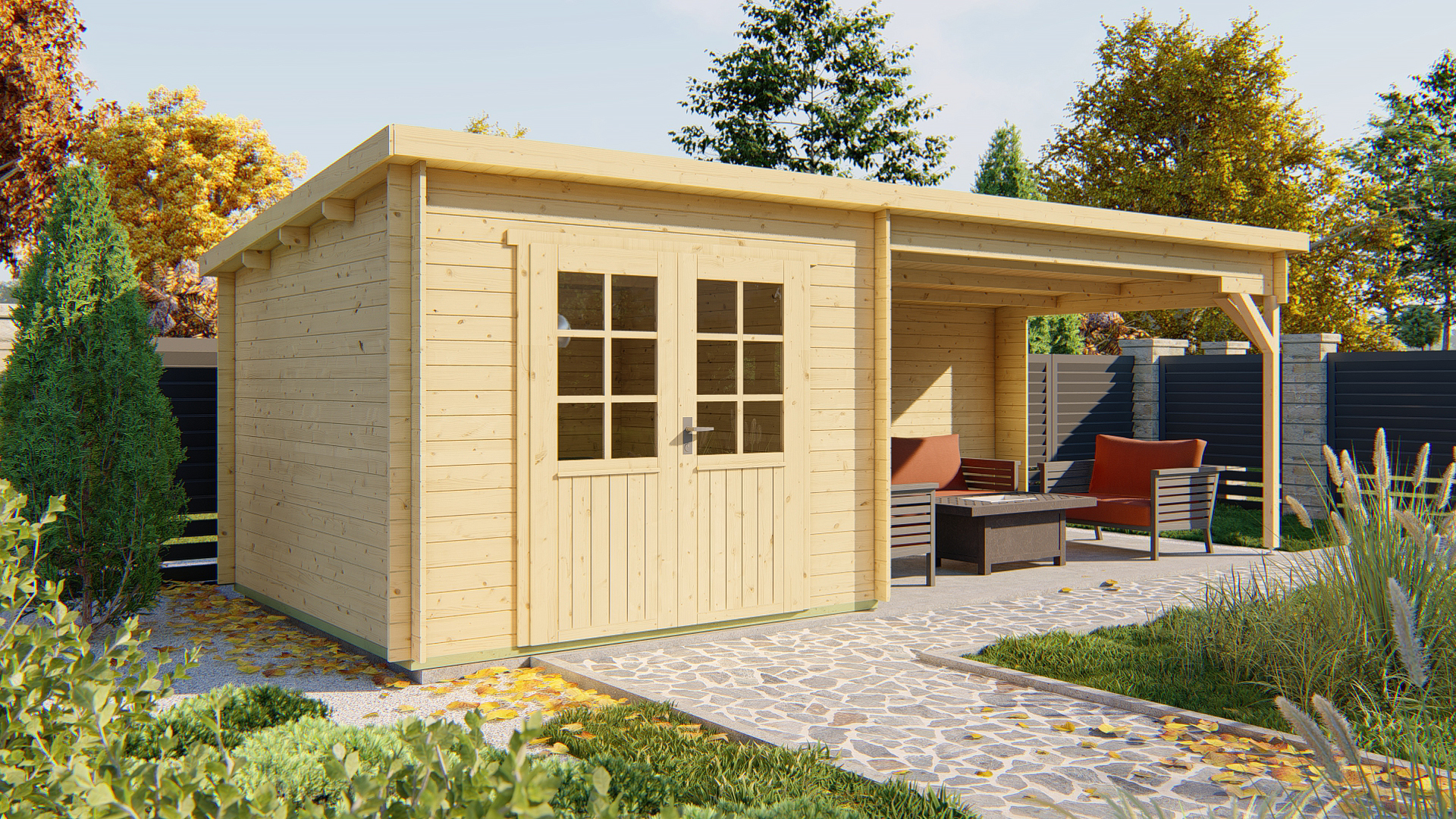 Blokhut - Tuinhuis Charlotta | 28 mm | vuren bruin geïmpregneerd Blokhut - Tuinhuis Charlotta | 28 mm | vuren bruin geïmpregneerd